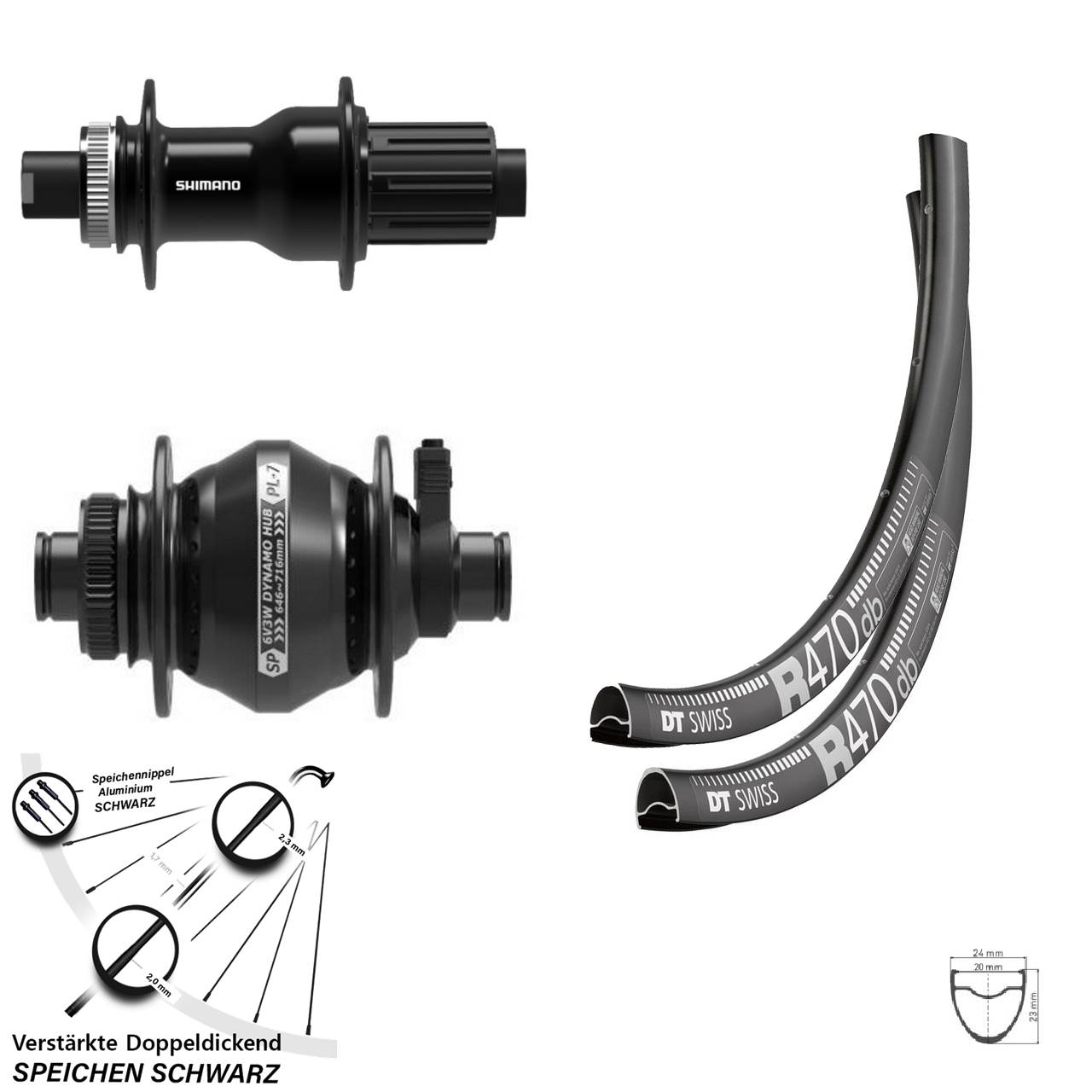 DT Swiss R470 Shimano FH-TC500 Shutter PL-7 28 Zoll Disc Laufradsatz 12x100/142 11-12 fach