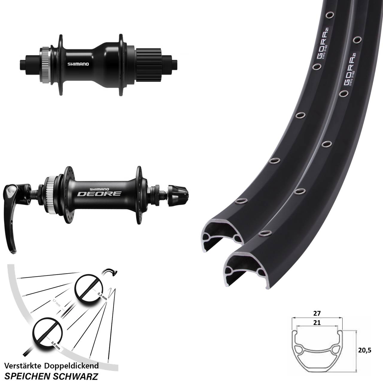 Gora 21 Shimano Deore FH-QC500 29 Zoll Laufradsatz Centerlock QR Micro Spline