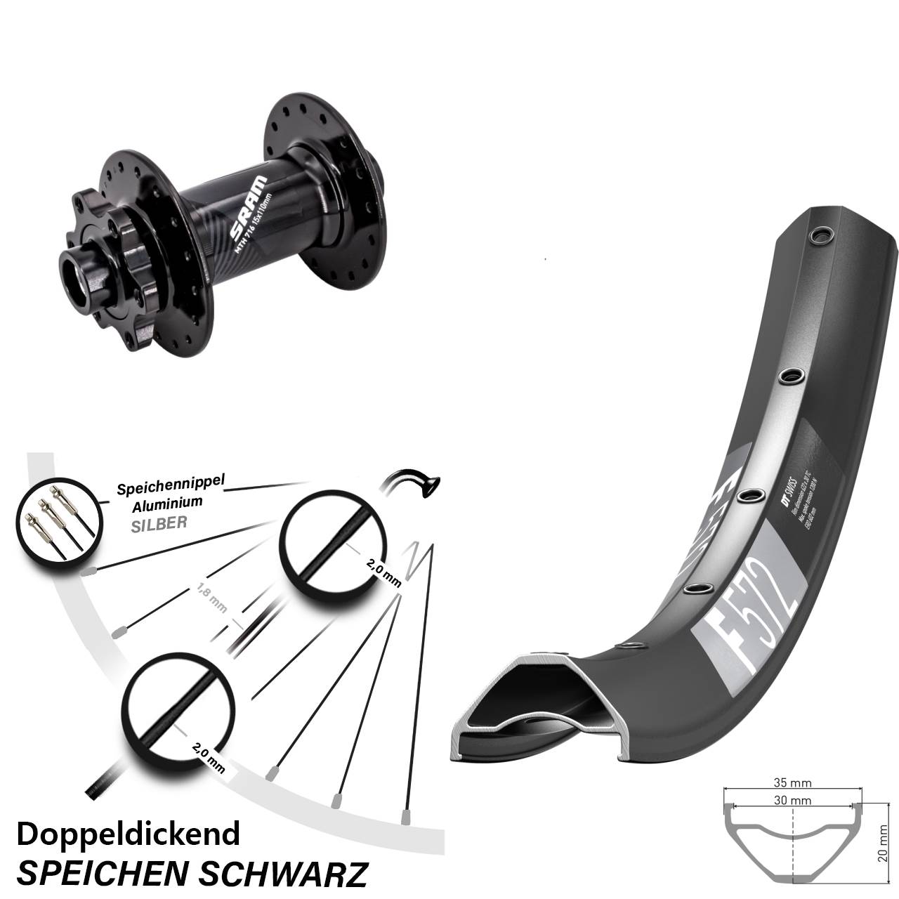 DT Swiss F572 Sram 716 29 Zoll Disc Vorderrad 15x110 Boost