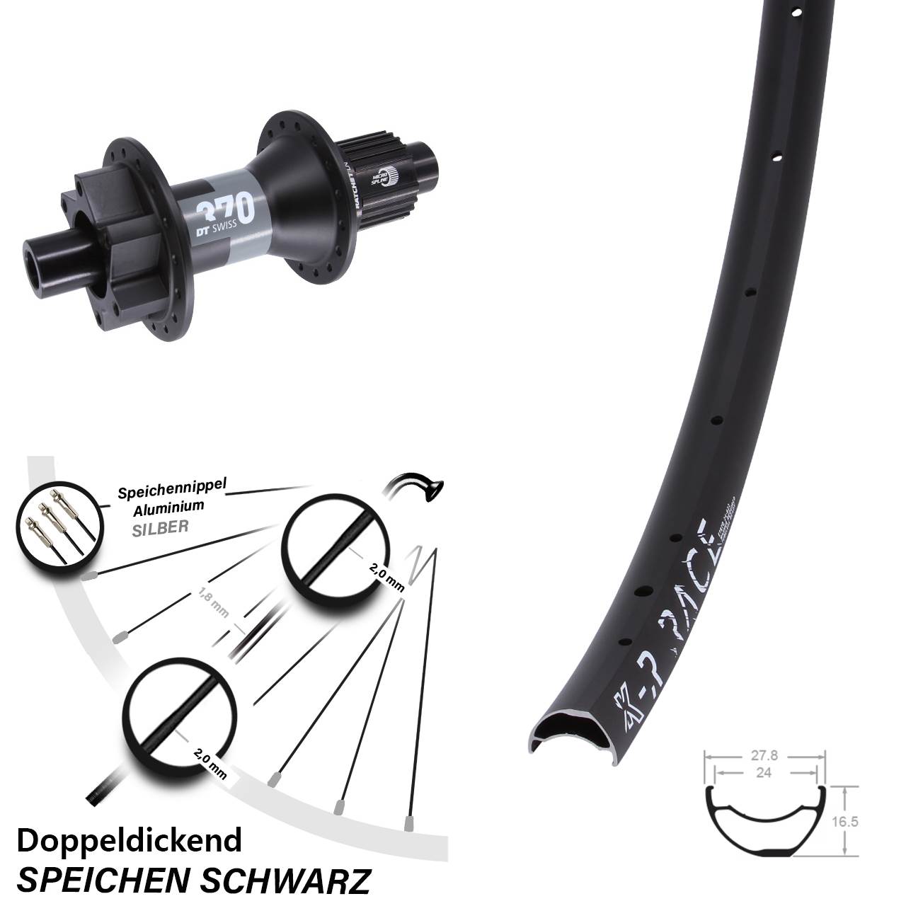 KX-R Race DT Swiss 370 Disc Laufrad 12x148 Boost Micro Spline