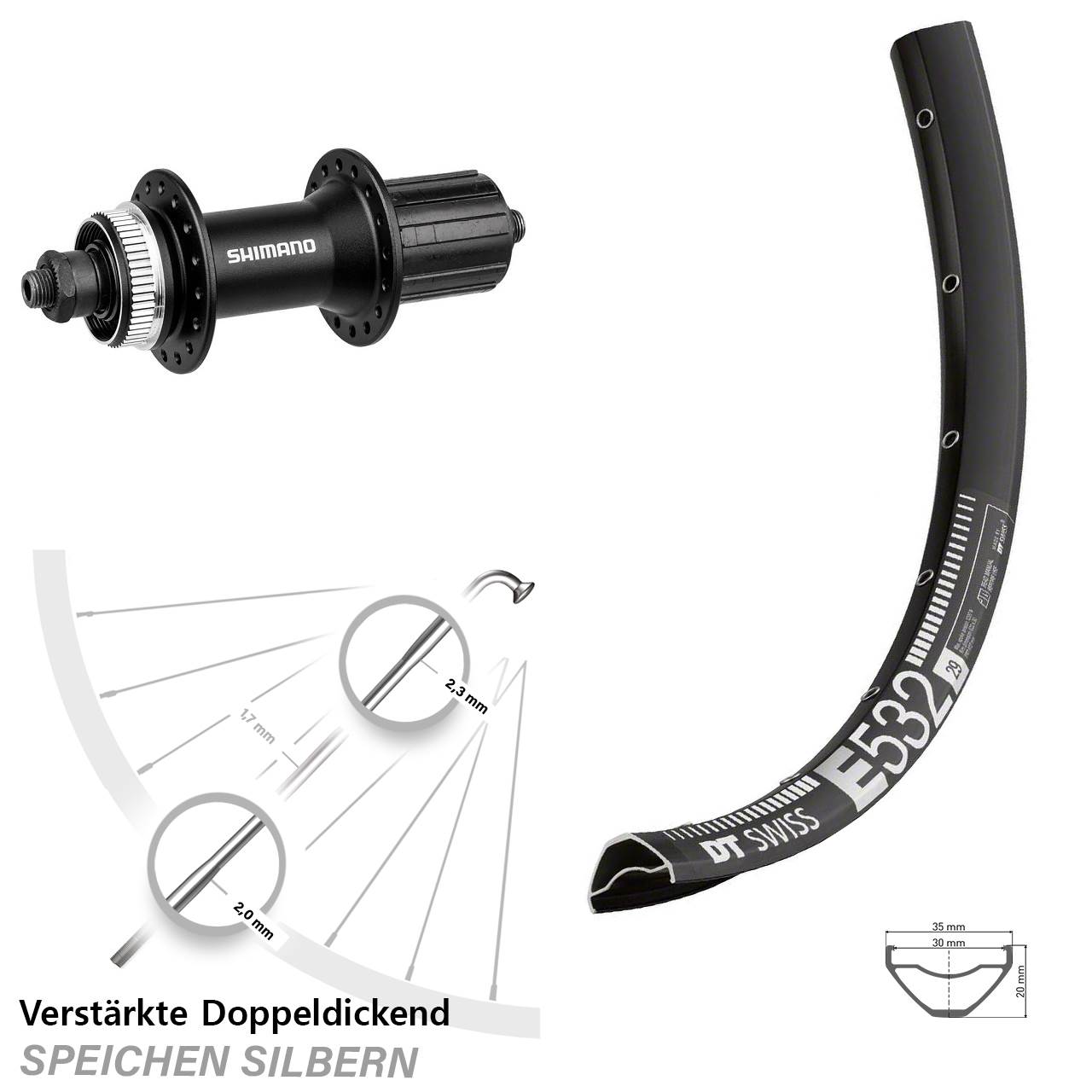 DT Swiss E 532 Shimano FH-M4050 29 Zoll Centerlock Hinterrad QR 8-11 fach HG