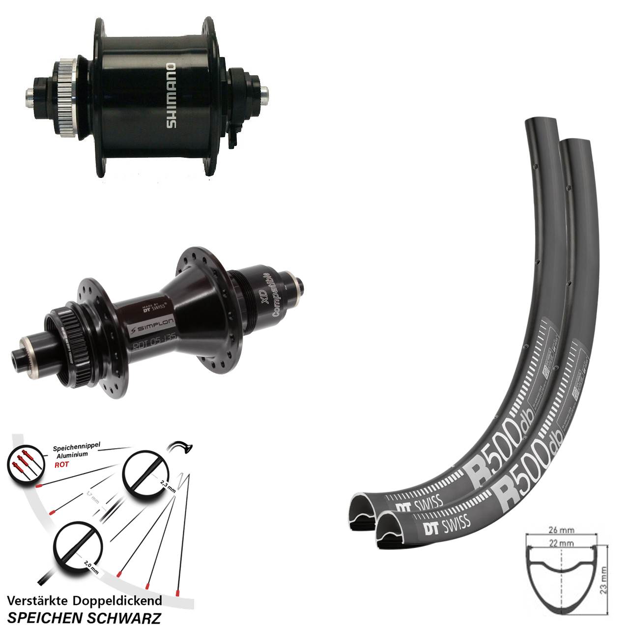 DT Swiss R500 370 Shimano DH-UR700 28 Zoll Disc Laufrad-Satz QR SRAM XD