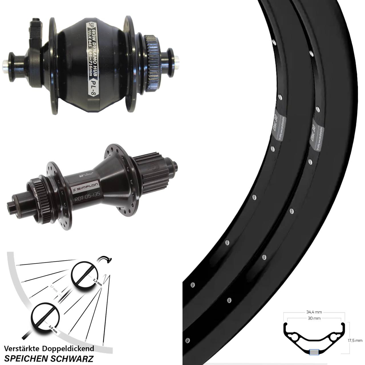 Ryde Disc 30 DT Swiss 370 Hybrid Shutter PL-8 29 Zoll Laufradsatz Disc QR Micro Spline