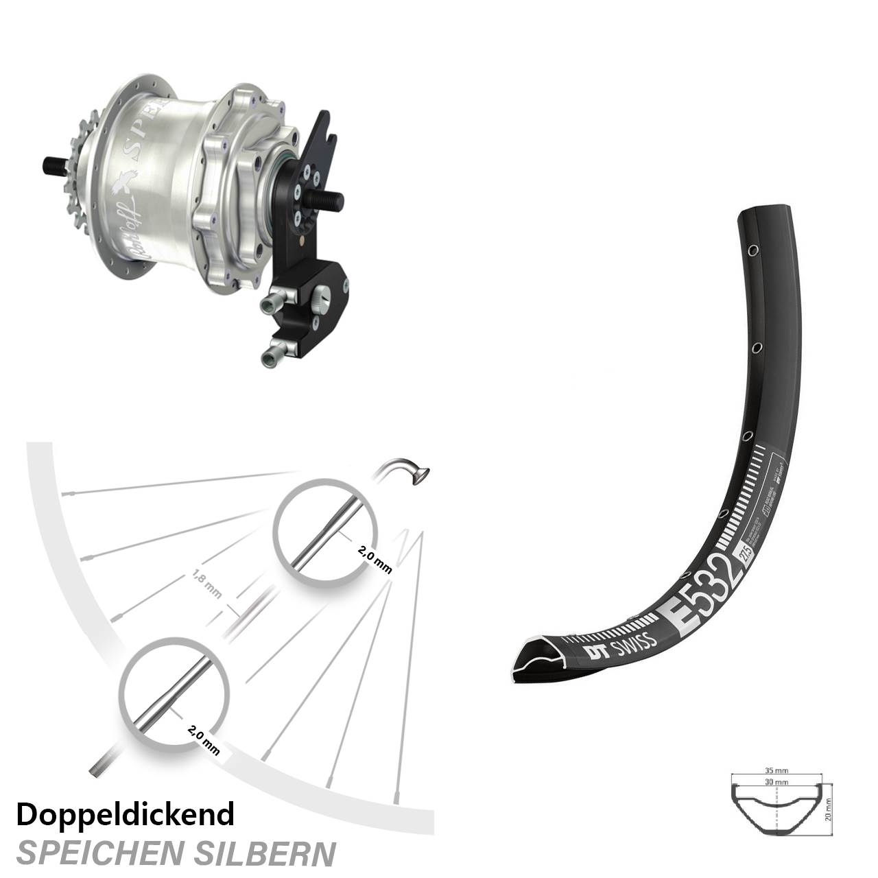 DT Swiss E 532 Rohloff Speedhub 500/14 TS DB OEM2 Tandem 27,5 Zoll Disc Laufrad