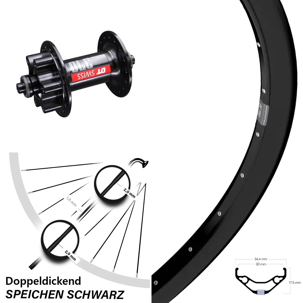 Vorderrad 6-Loch für Schnellspanner 27,5 Zoll Ryde Disc 30 DT Swiss 370