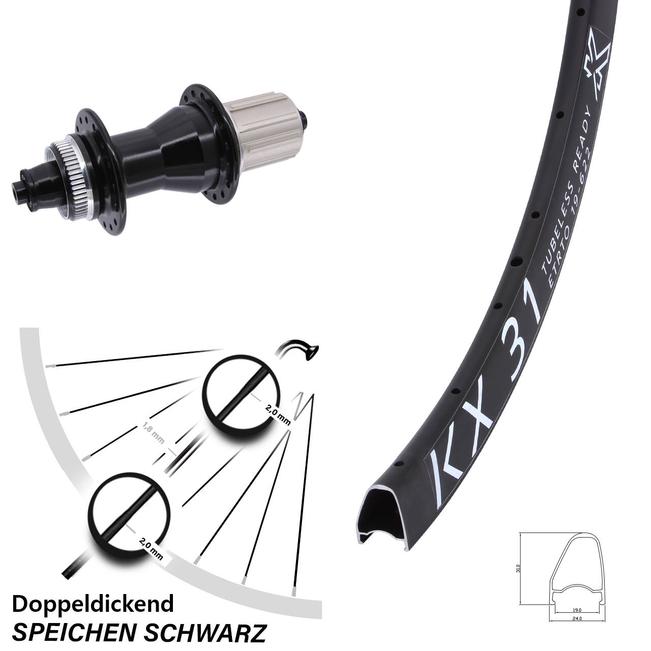 KX 31 Offset Novatec CL-135 28 Zoll Centerlock Hinterrad für Schnellspanner 8-12 fach HG