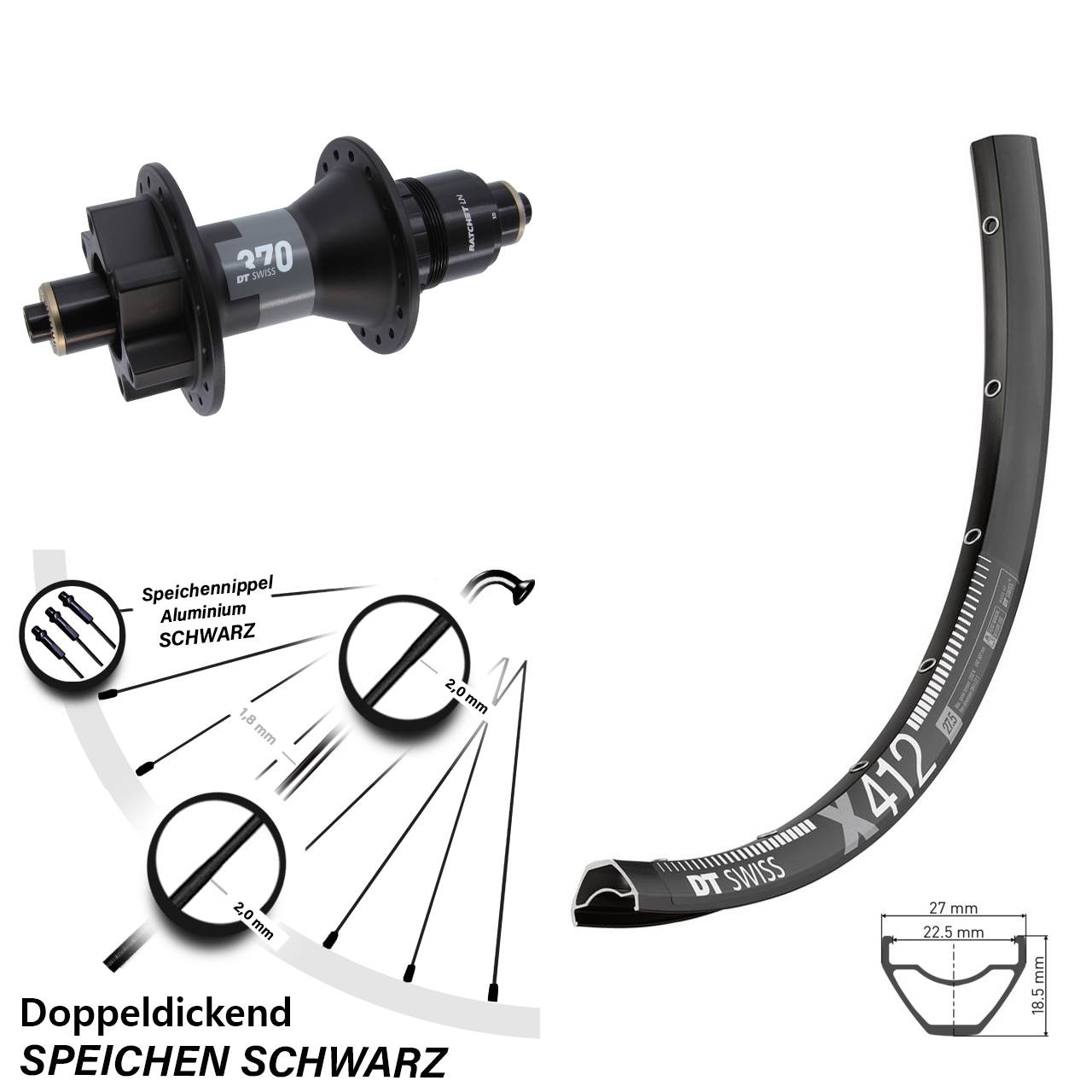 6-Loch Hinterrad QR 28-29 Zoll DT Swiss X412 370 XD