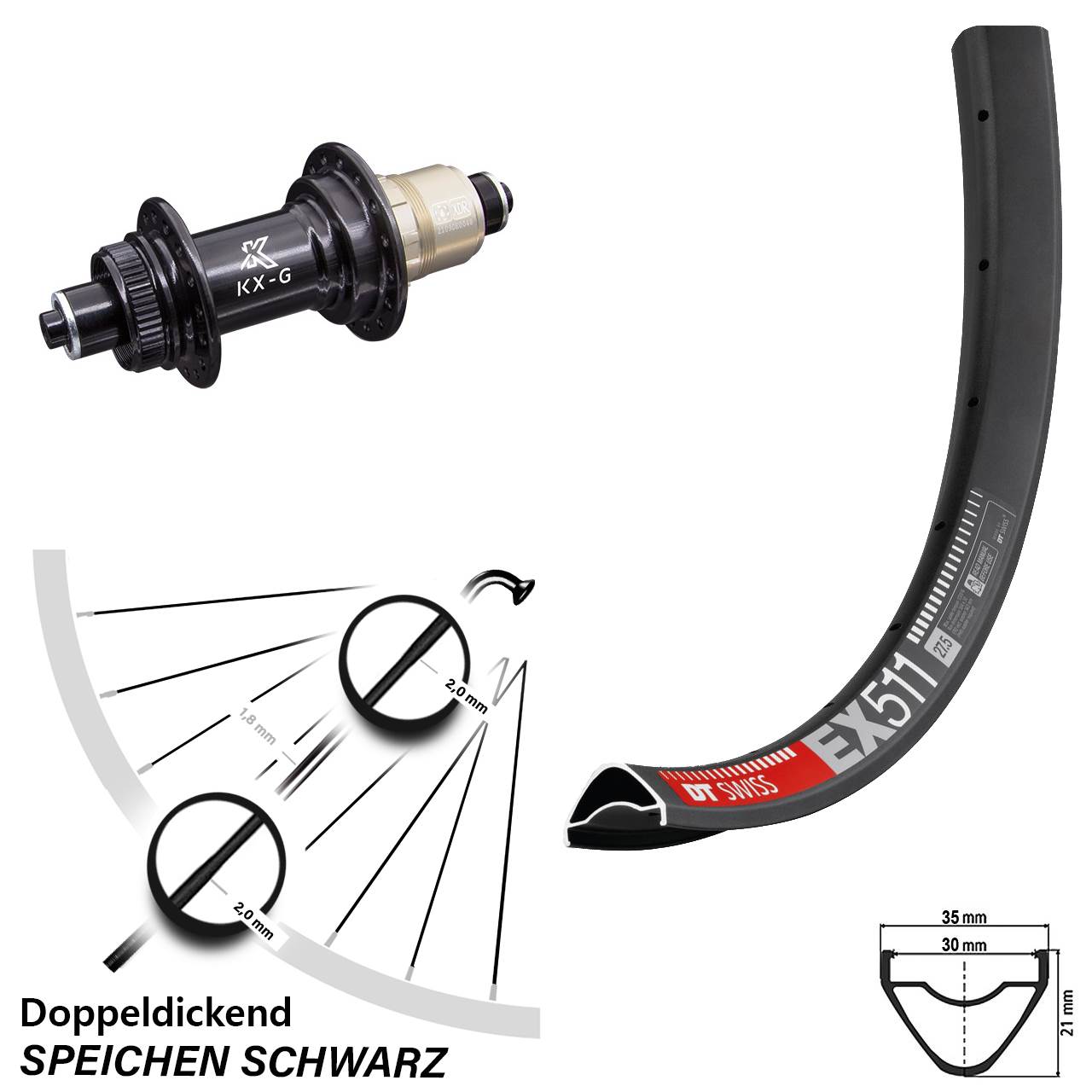 DT Swiss EX511 KX-G XD-R 29 Zoll Disc Laufrad für Schnellspanner