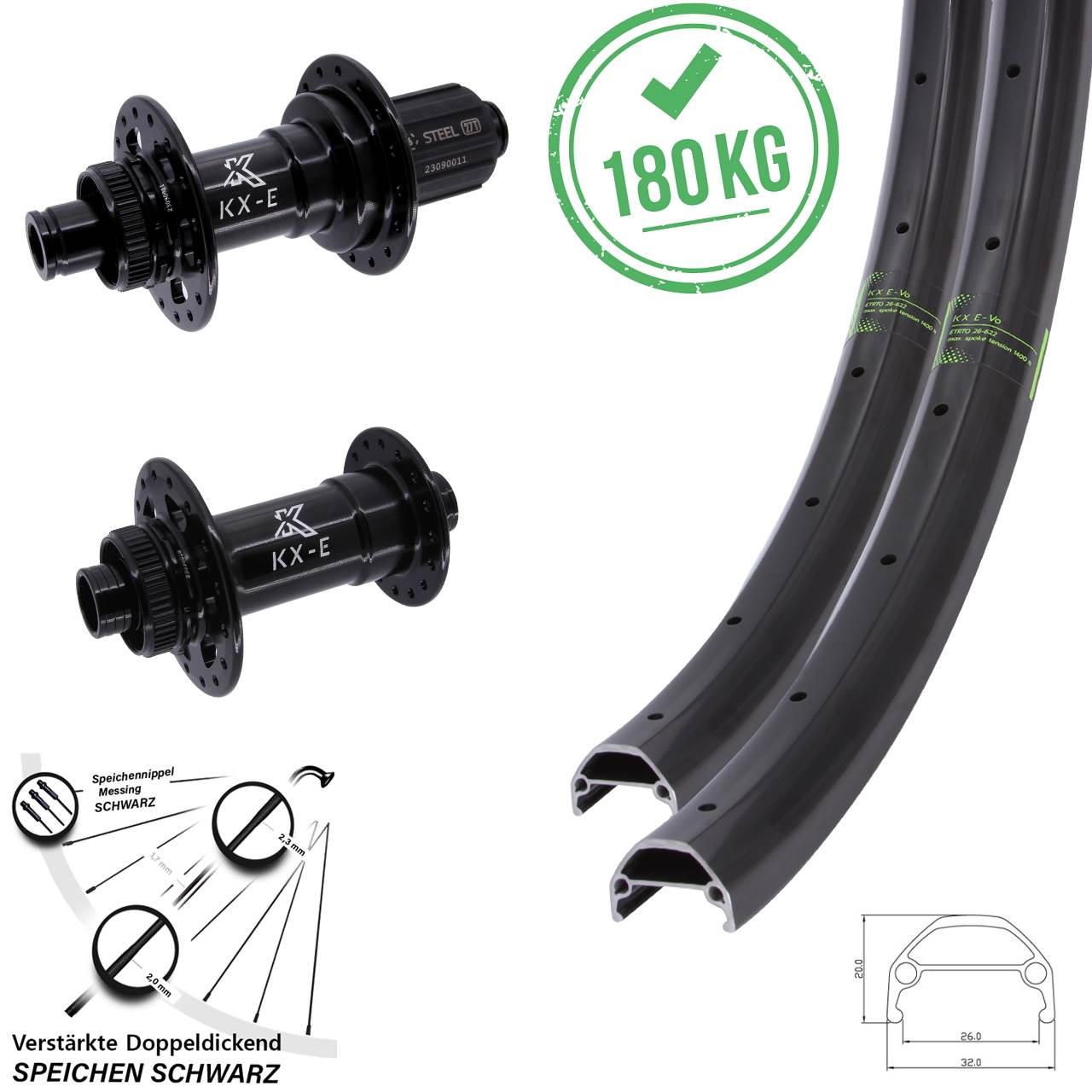 20 Zoll KX-Evo Heavy Duty Stahl Freilauf Boost Laufradsatz Disc 8-12 fach