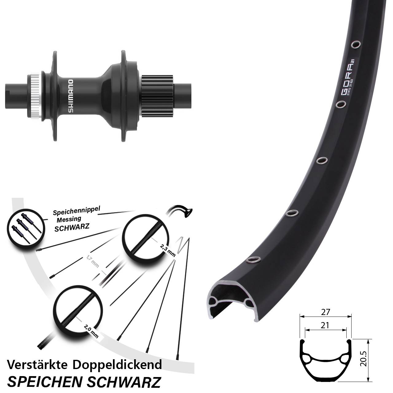 28 Zoll Gora 21 Shimano FH-MT410 Centerlock Hinterrad 12x142 Micro Spline