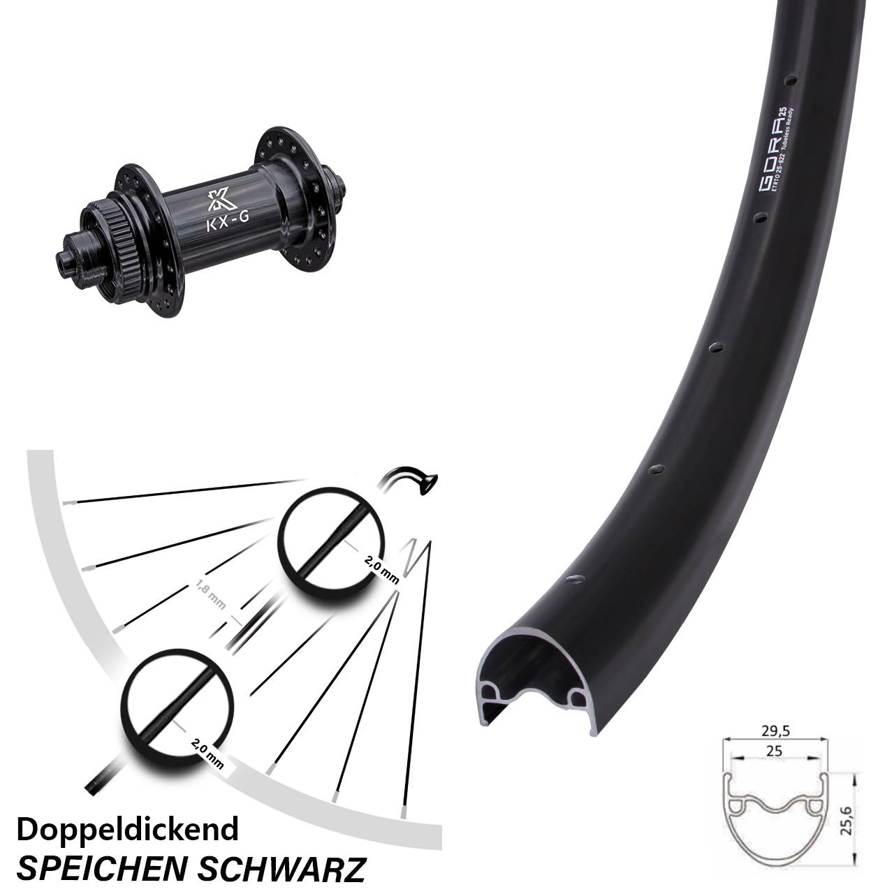 Centerlock Vorderrad QR 28-29 Zoll Gora 25 KX-G