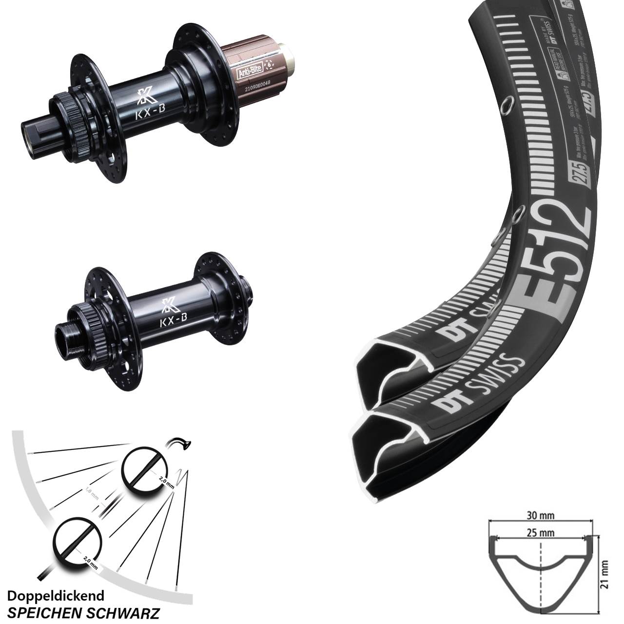 DT Swiss E 512 29 Zoll Laufradsatz KX-B Centerlock Boost 15x110 12x148 Shimano 8-12 fach