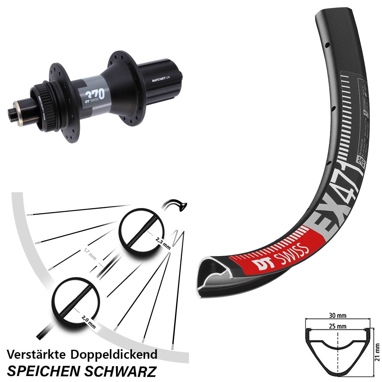 27,5 Zoll DT Swiss EX 471-370 Hinterrad Centerlock QR 8-12 fach