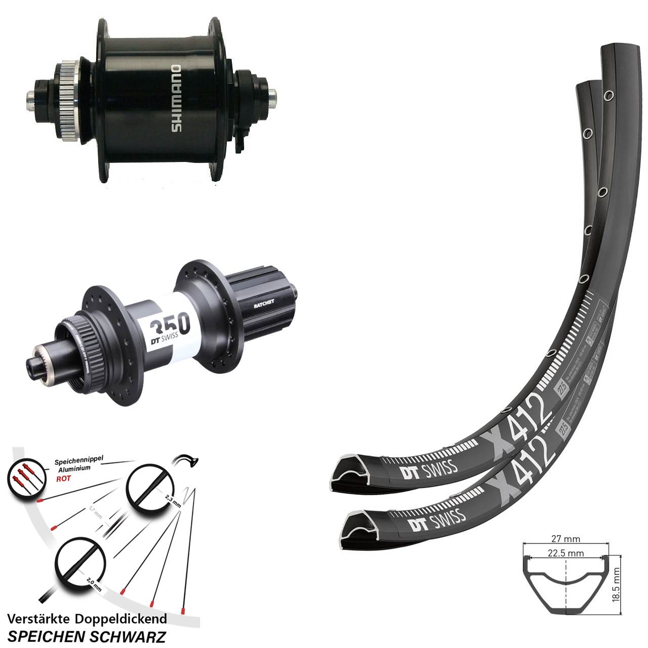29 Zoll Laufradsatz DT Swiss X 412-350 Shimano DH-UR700-3D 8-11 fach für Schnellspanner