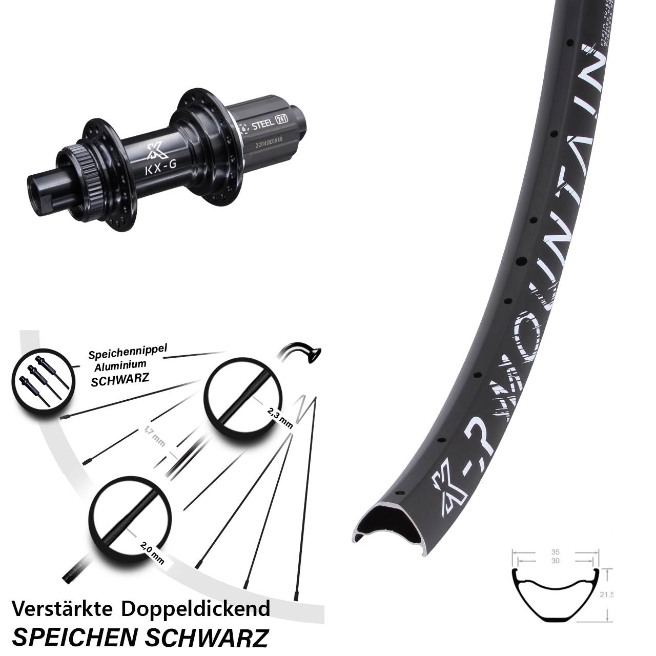 KX-R Mountain Stahl Freilauf 29 Zoll Hinterrad Centerlock 12x142 8-12 fach HG