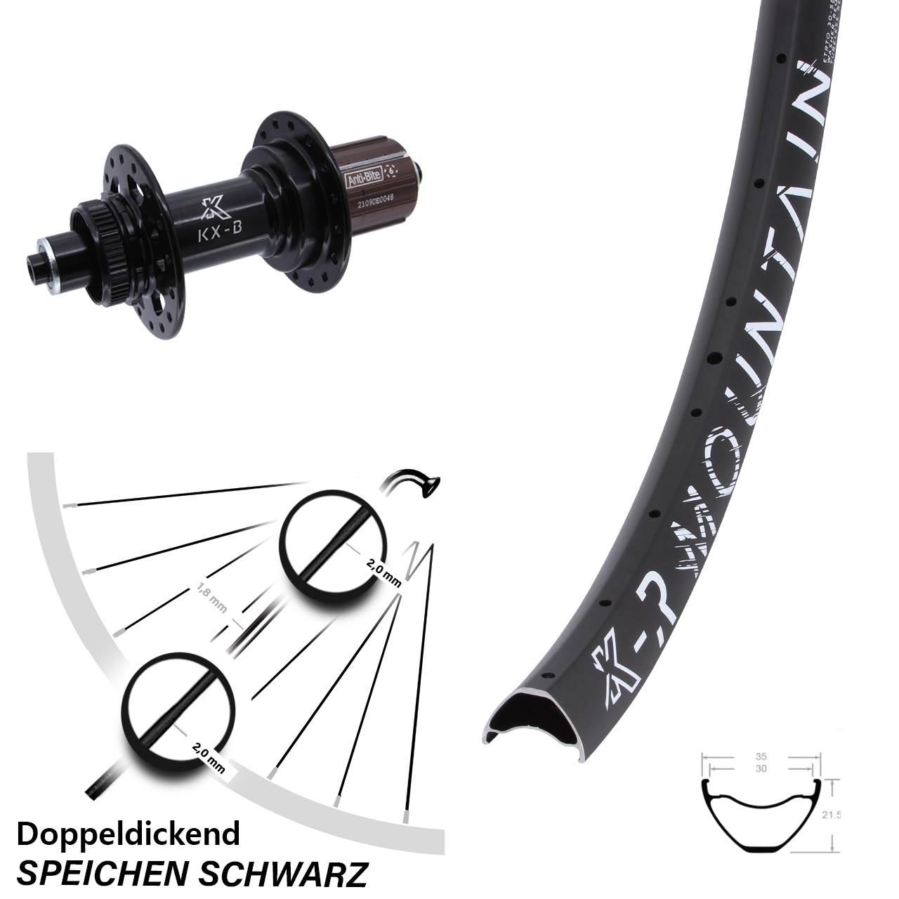 KX-BR Mountain 27,5 Zoll Hinterrad Centerlock QR Boost 8-12 fach HG
