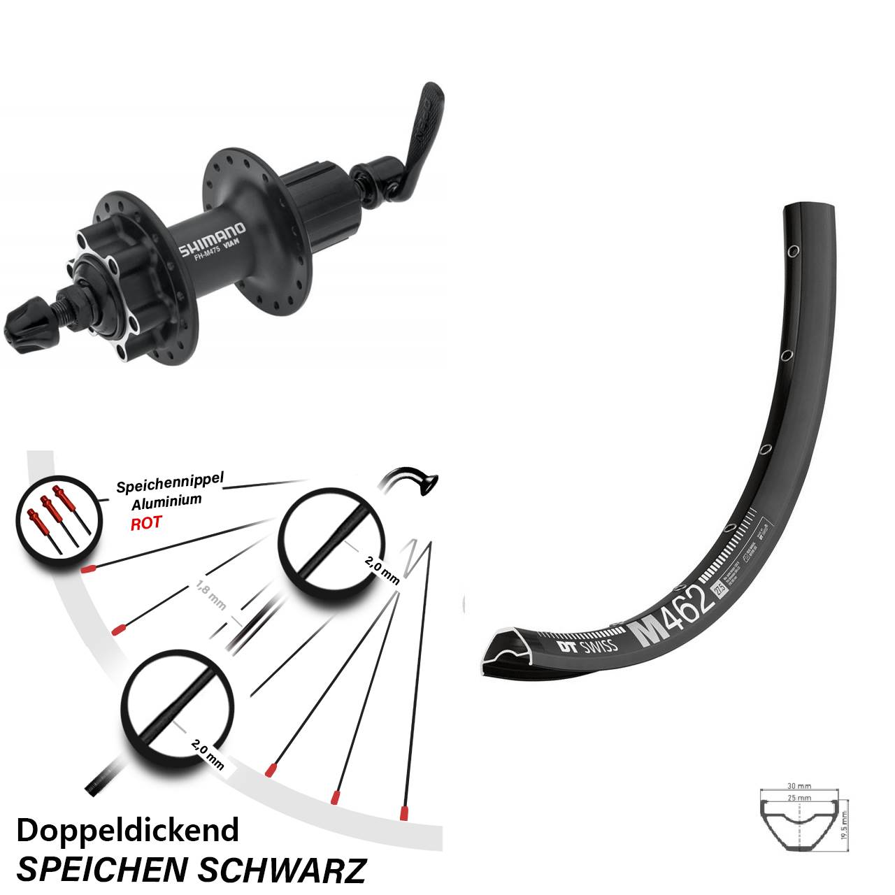 27,5 Zoll DT Swiss M 462 Hinterrad Shimano Alivio