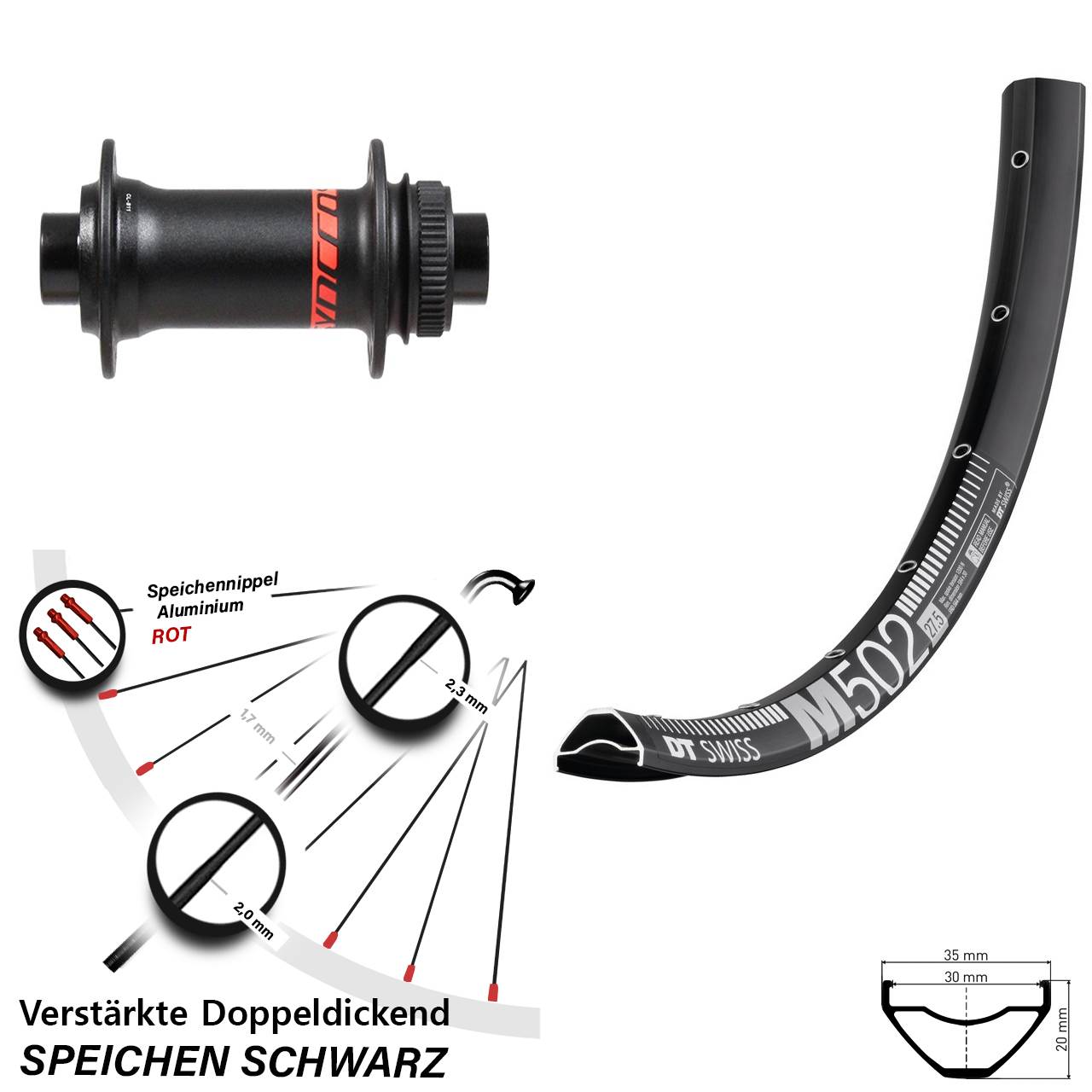 Centerlock Vorderrad 27,5 Zoll DT Swiss M 502 Formula CL-811 15x110 Boost