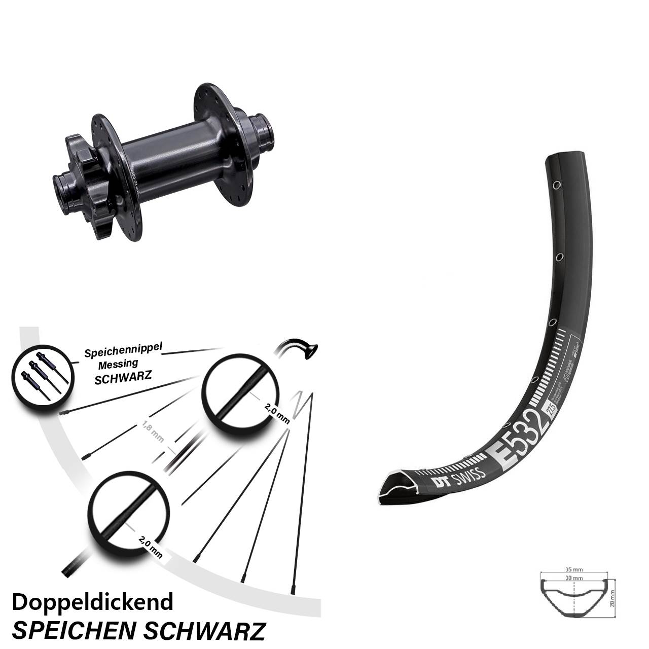 Vorderrad 27,5 Zoll DT Swiss E 532 Aivee MP2 Boost 6-Loch 15x110 mm