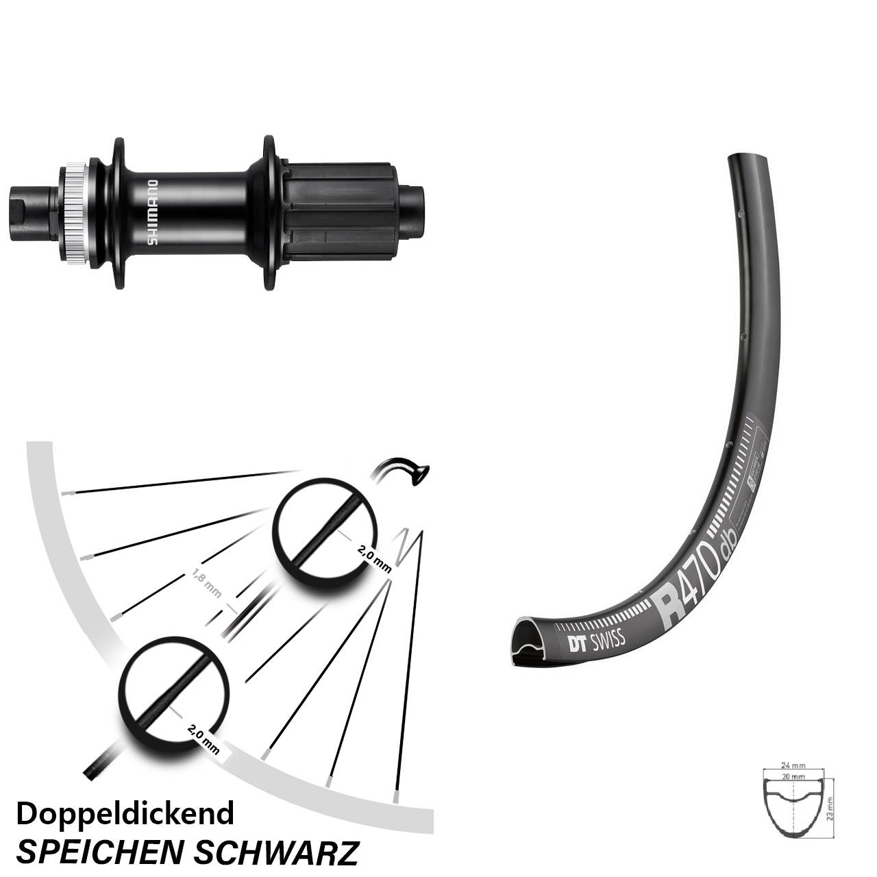 Hinterrad 28 Zoll DT Swiss R 470 Disc Shimano FH-RS470