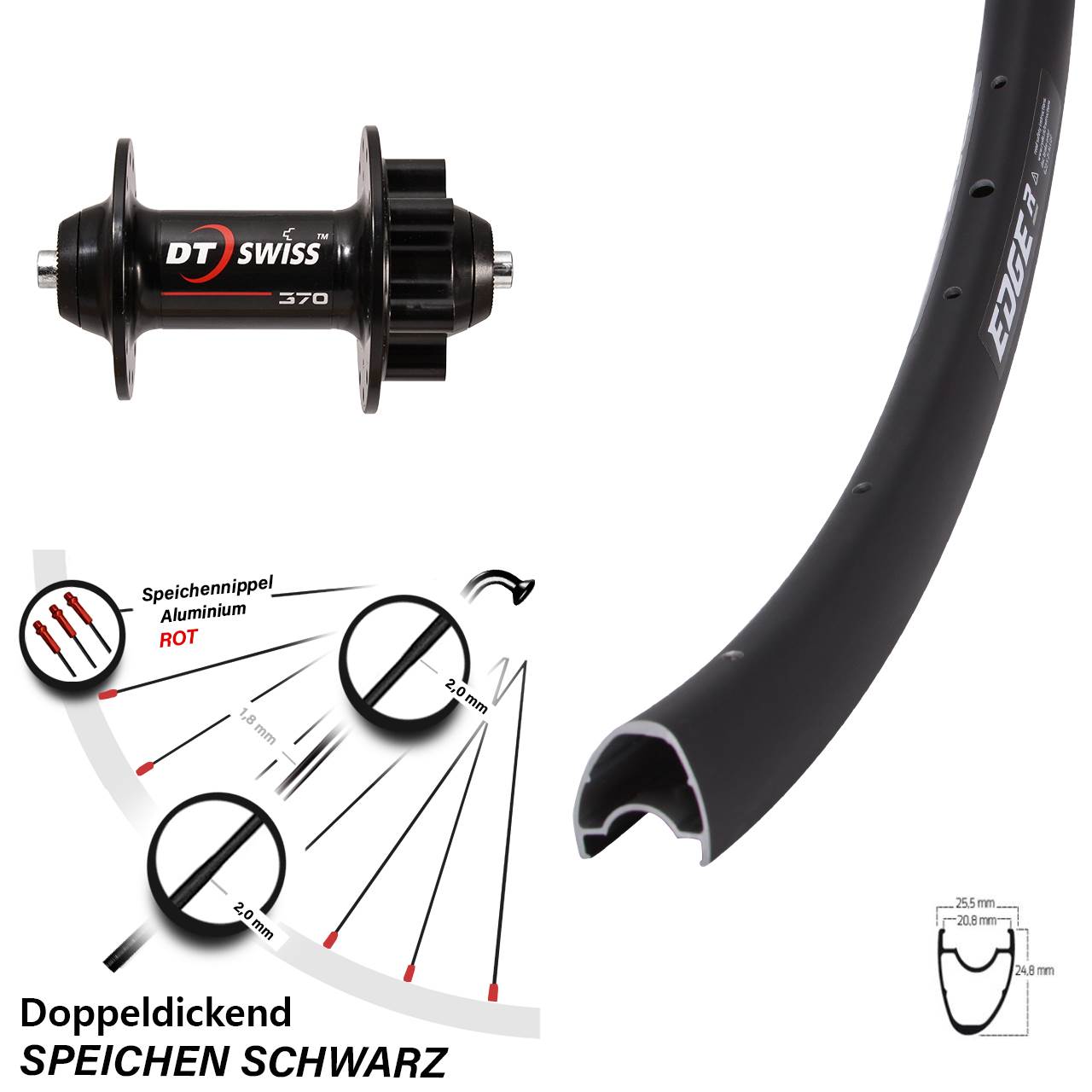 Ryde Edge R25 OS Vorderrad 28 Zoll DT Swiss 370 Schnellspanner Road Disc