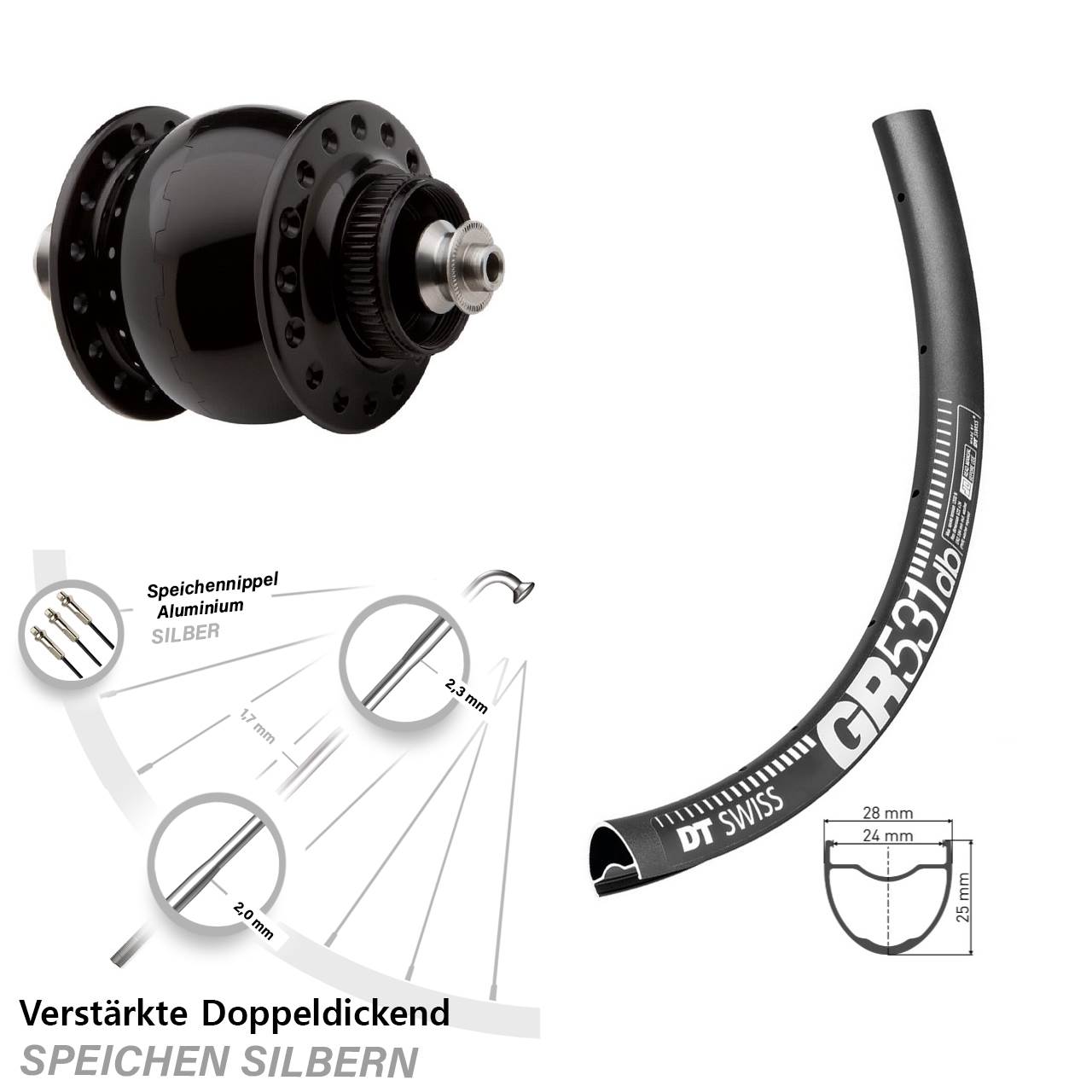 Centerlock Dynamo-Vorderrad QR DT Swiss GR531 SON 28-29 Zoll