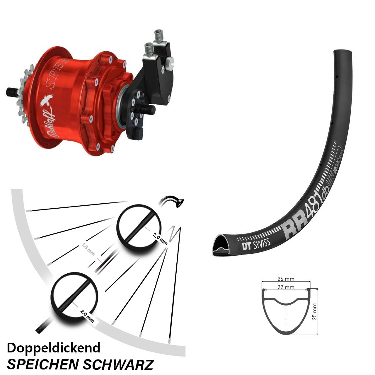 Hinterrad 28 Zoll DT Swiss RR 481 Disc Rohloff Speedhub 500/14 TS DB OEM Tandem rot
