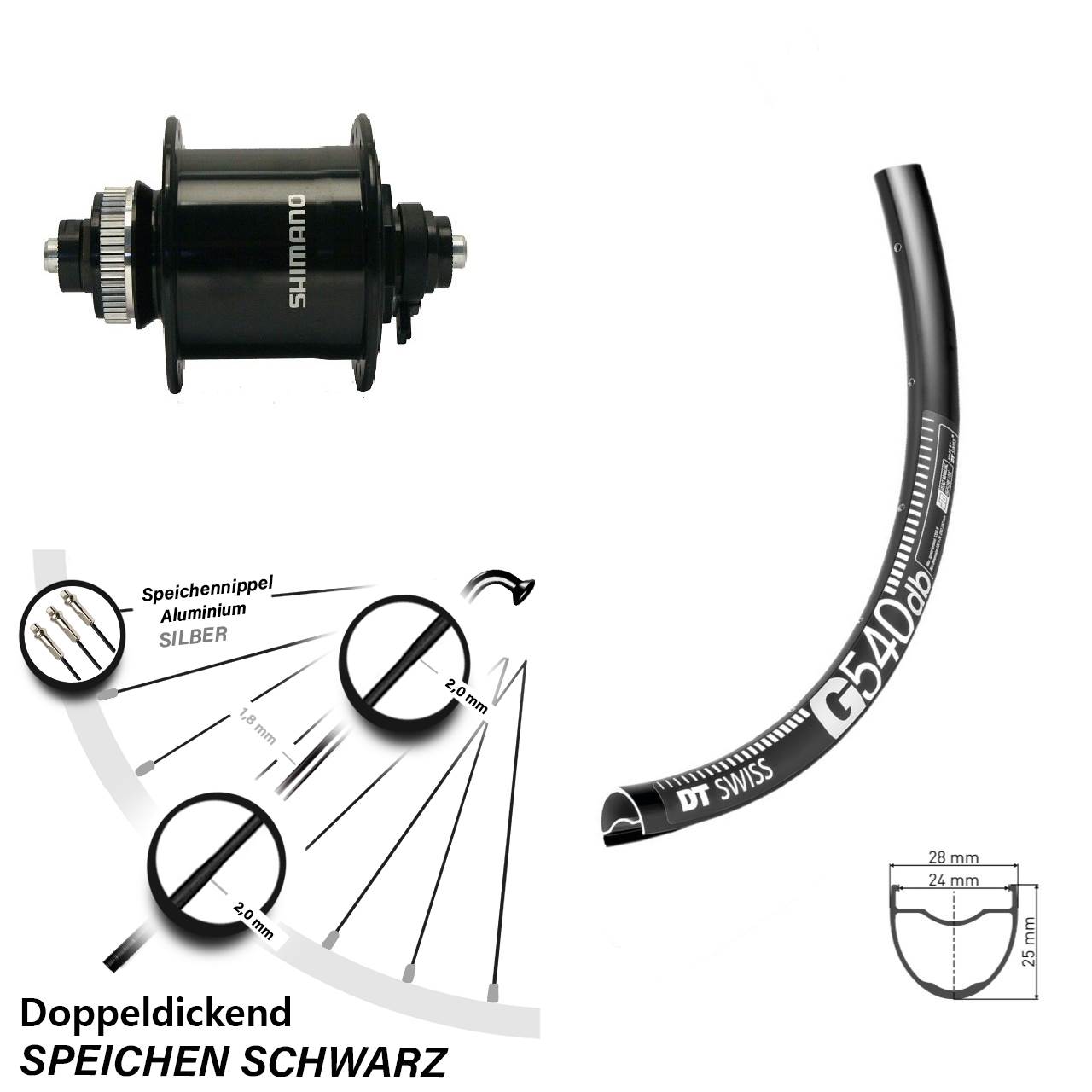 28/29 Zoll Vorderrad mit Nabendynamo Gravel Shimano DH-UR700 DT Swiss G540