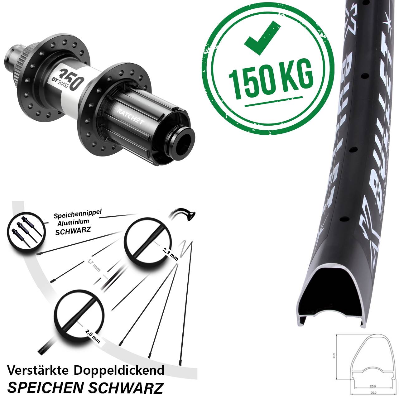 28 Zoll KX Bullet OS DT Swiss 350 Centerlock Hinterrad 12x142 8-11 fach