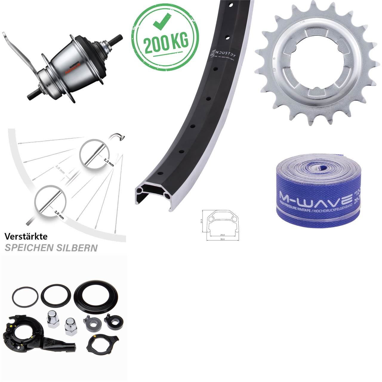 26 Zoll KX Industry Shimano 7 Gang Nabenschaltung Hinterrad Rücktritt