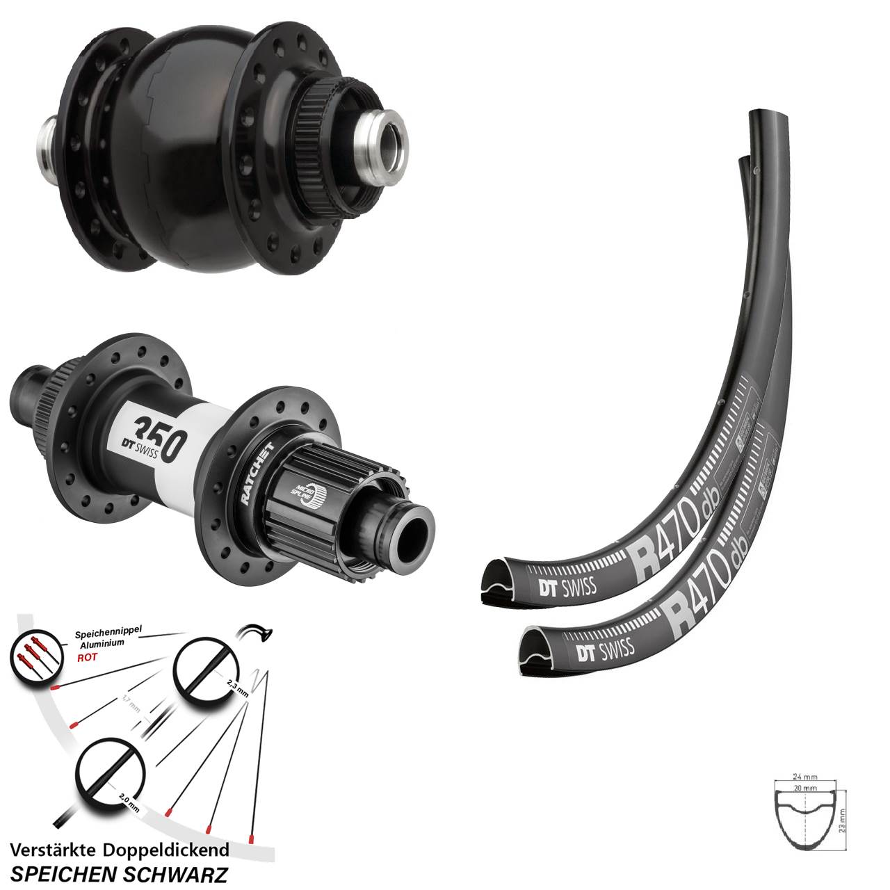 28 Zoll DT Swiss R470 350 SON delux Micro Spline Disc Laufradsatz 12x100/142
