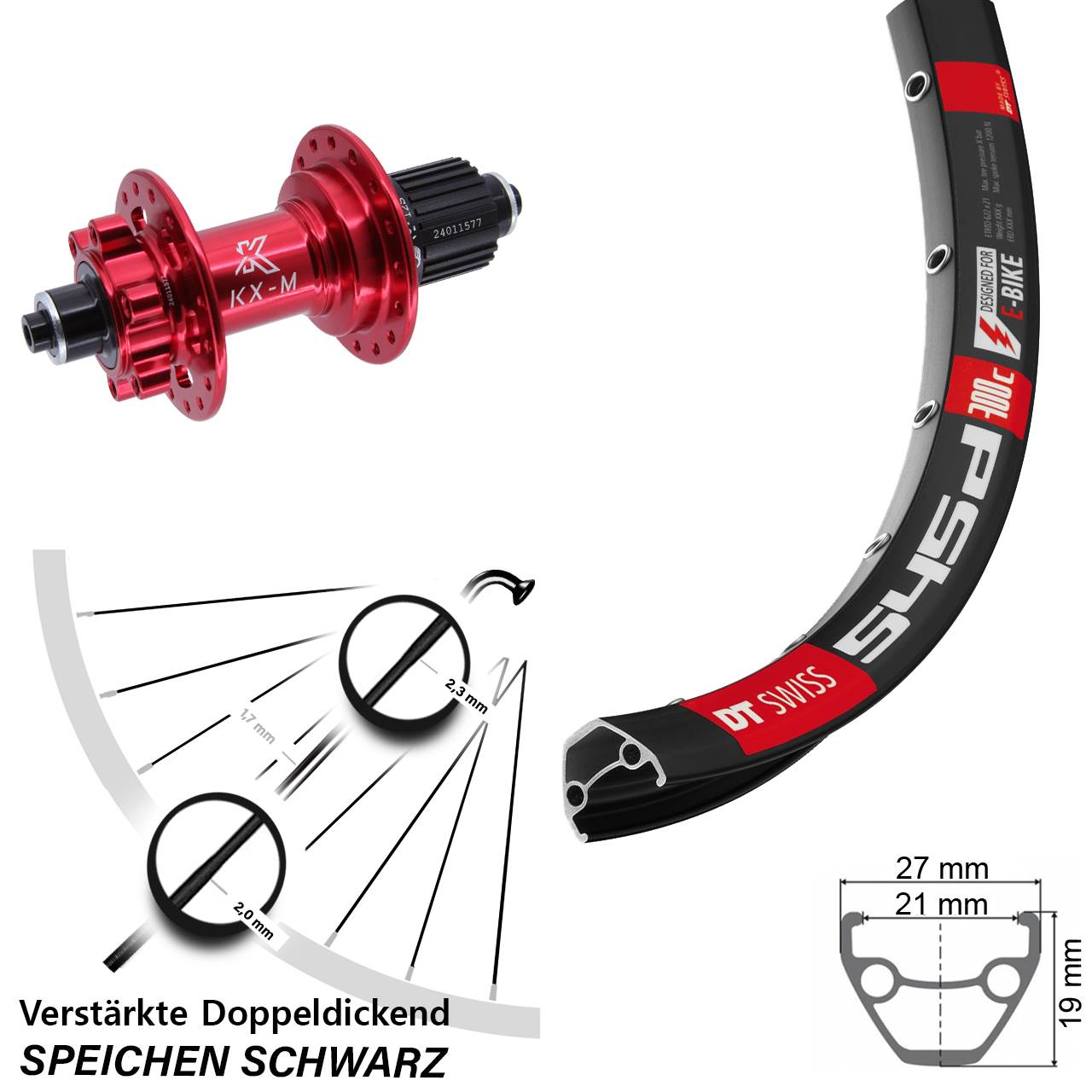 26 Zoll DT Swiss 545 KX-M rot 6-Loch Hinterrad QR Micro Spline