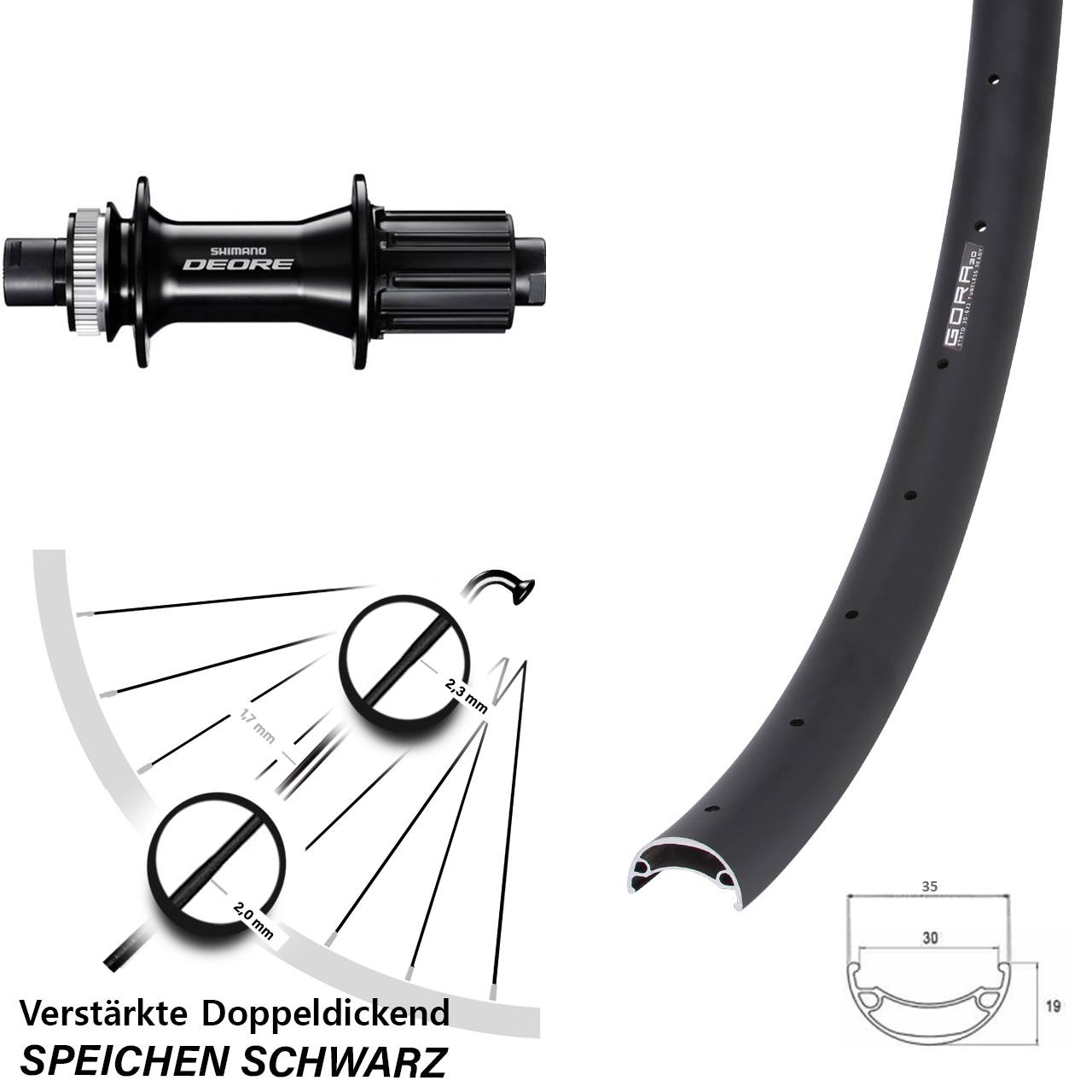 Disc Hinterrad 12x142 29 Zoll Gora 30 Shimano Deore 8-11 fach