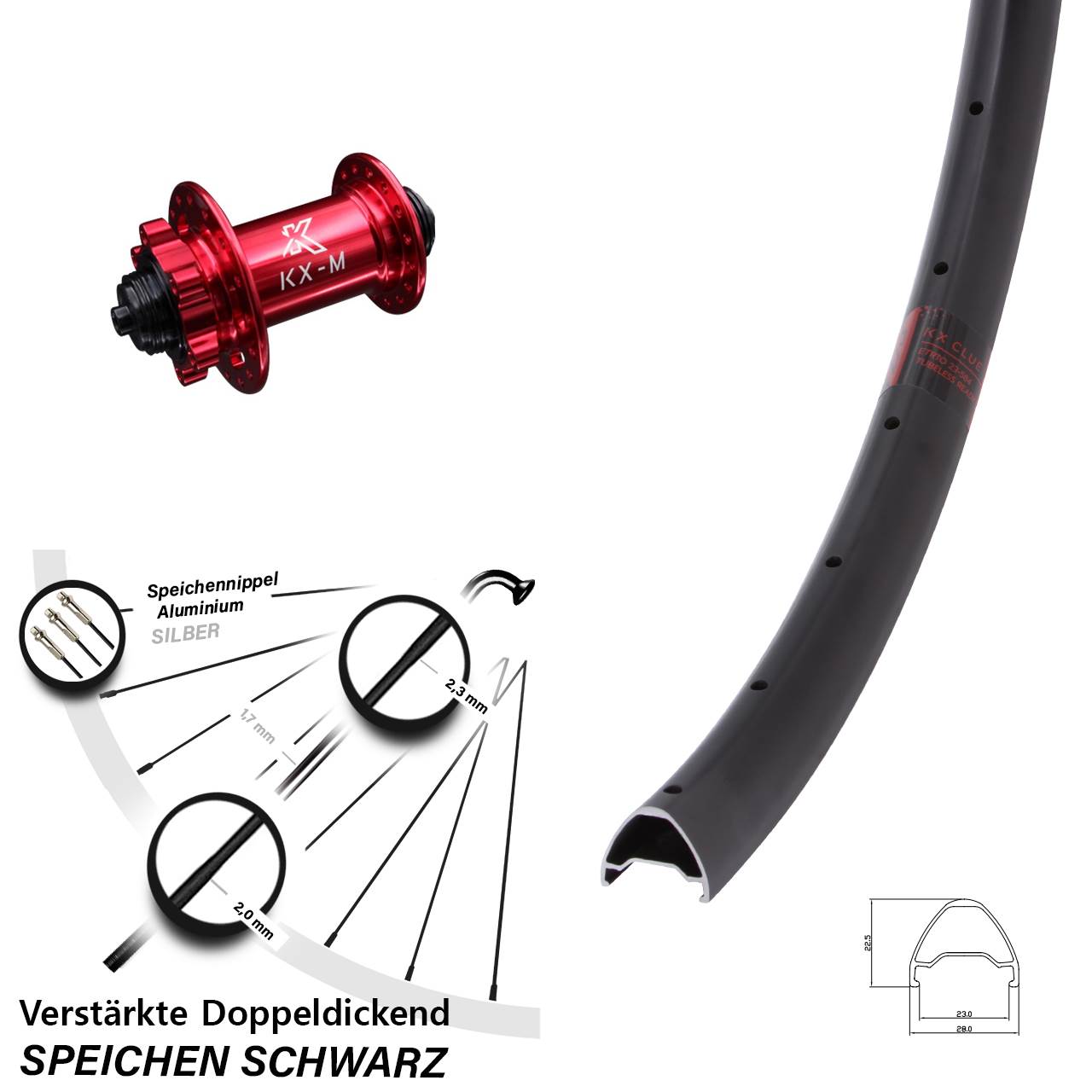Vorderrad 6-Loch für Schnellspanner 26 Zoll KX-M Clue rot