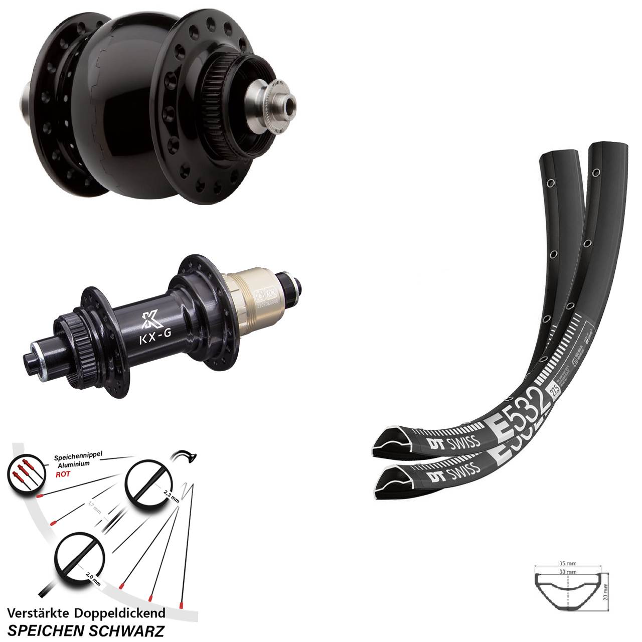 DT Swiss E 532 KX-G SON 28 27,5 Zoll Laufradsatz Centerlock QR XDR 11-12 fach