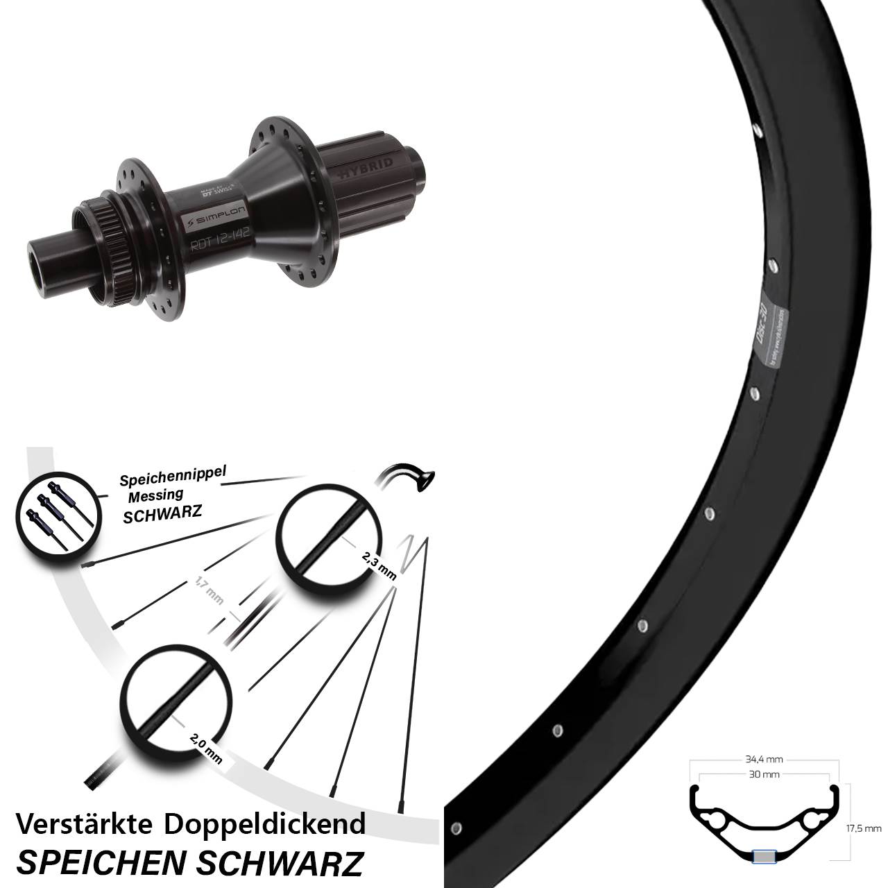 Centerlock Hinterrad 27,5 Zoll Ryde Disc 30 DT Swiss 370 Hybrid 8-11 fach HG 12x142