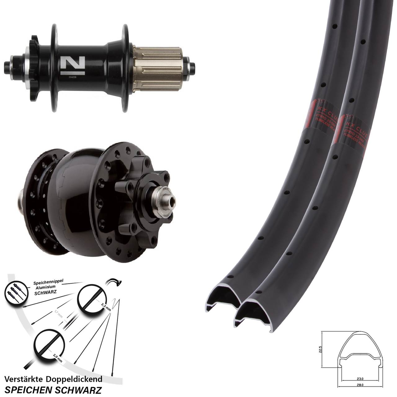 SON 28 Disc 6-Loch Zoll KX Clue Novatec D-042 SB Laufradsatz für Schnellspanner 8-11 fach