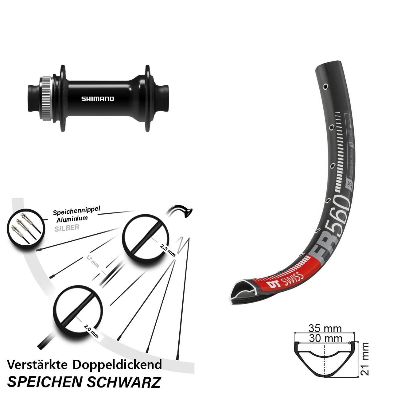 DT Swiss FR 560 Shimano HB-TC500 26 Zoll Vorderrad Centerlock 15x100