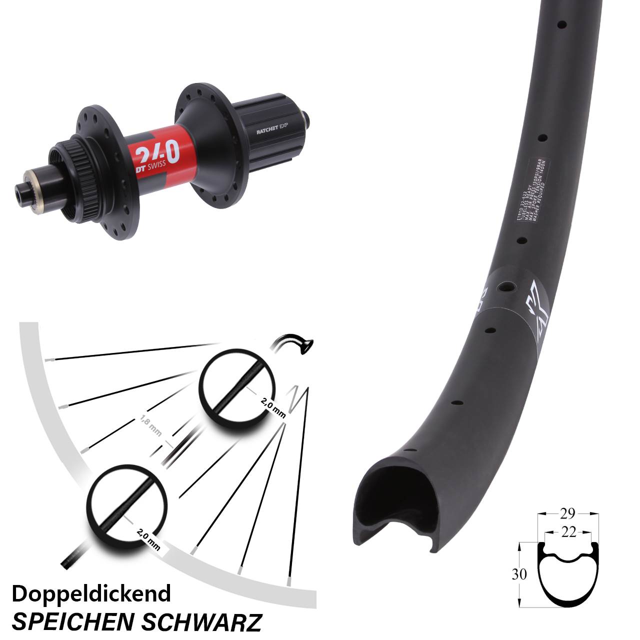 29 Zoll KX-RC Gravel Carbon DT Swiss 240 Disc Laufrad QR 11-12 fach HG