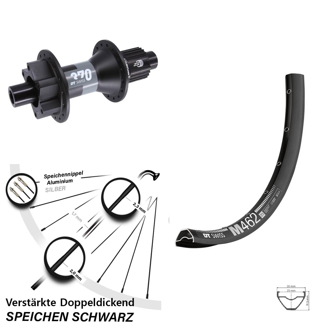 Disc 29 Zoll Hinterrad DT Swiss M462-370 Micro Spline 12x148 Boost