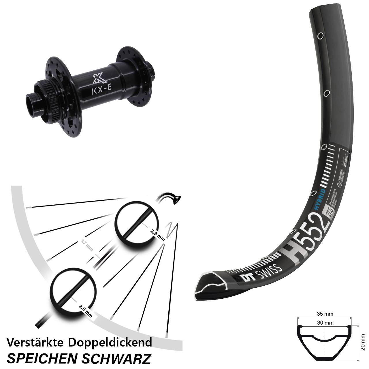 Disc Vorderrad 29 Zoll DT Swiss H552 KX-E 4-fach gelagert 15x110 Boost