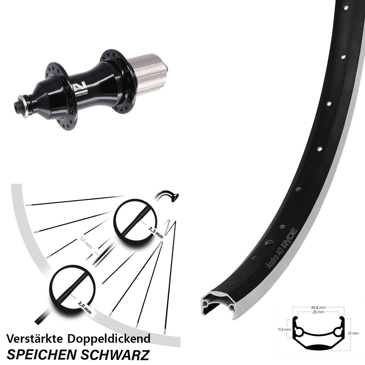 Hinterrad 28 Zoll Ryde Andra 40 Novatec F162 Heavy Duty 8-12 fach QR