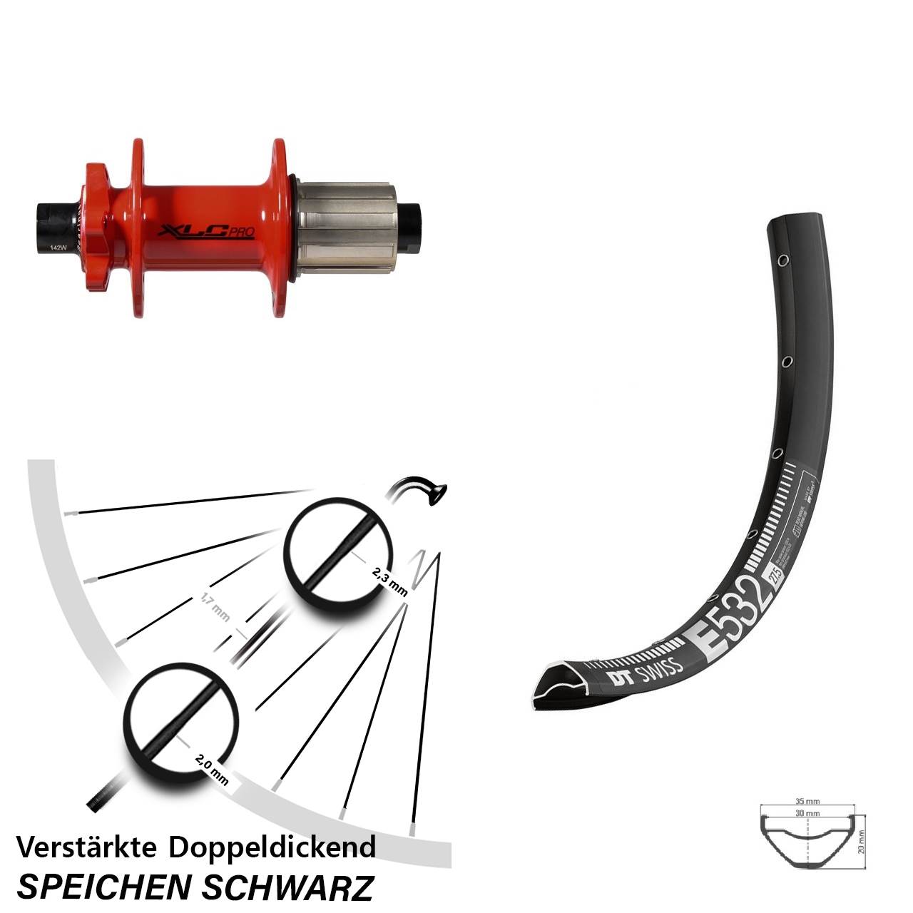 Disc Hinterrad 29 Zoll DT Swiss E532 XLC Pro rot 8-11 fach 12x142