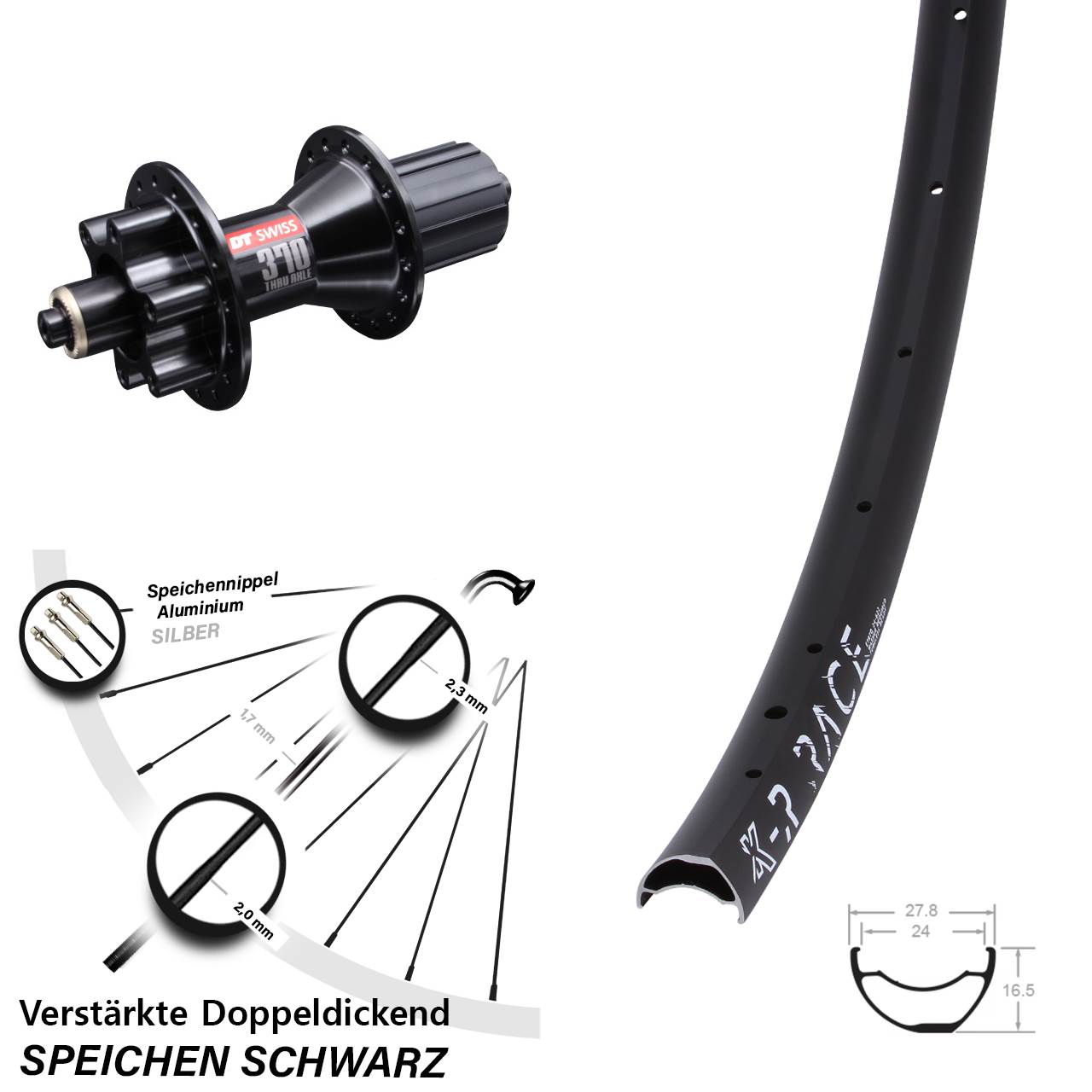 29 Zoll KX-R Race DT Swiss 370 Hybrid Disc Laufrad für Schnellspanner 8-11 fach