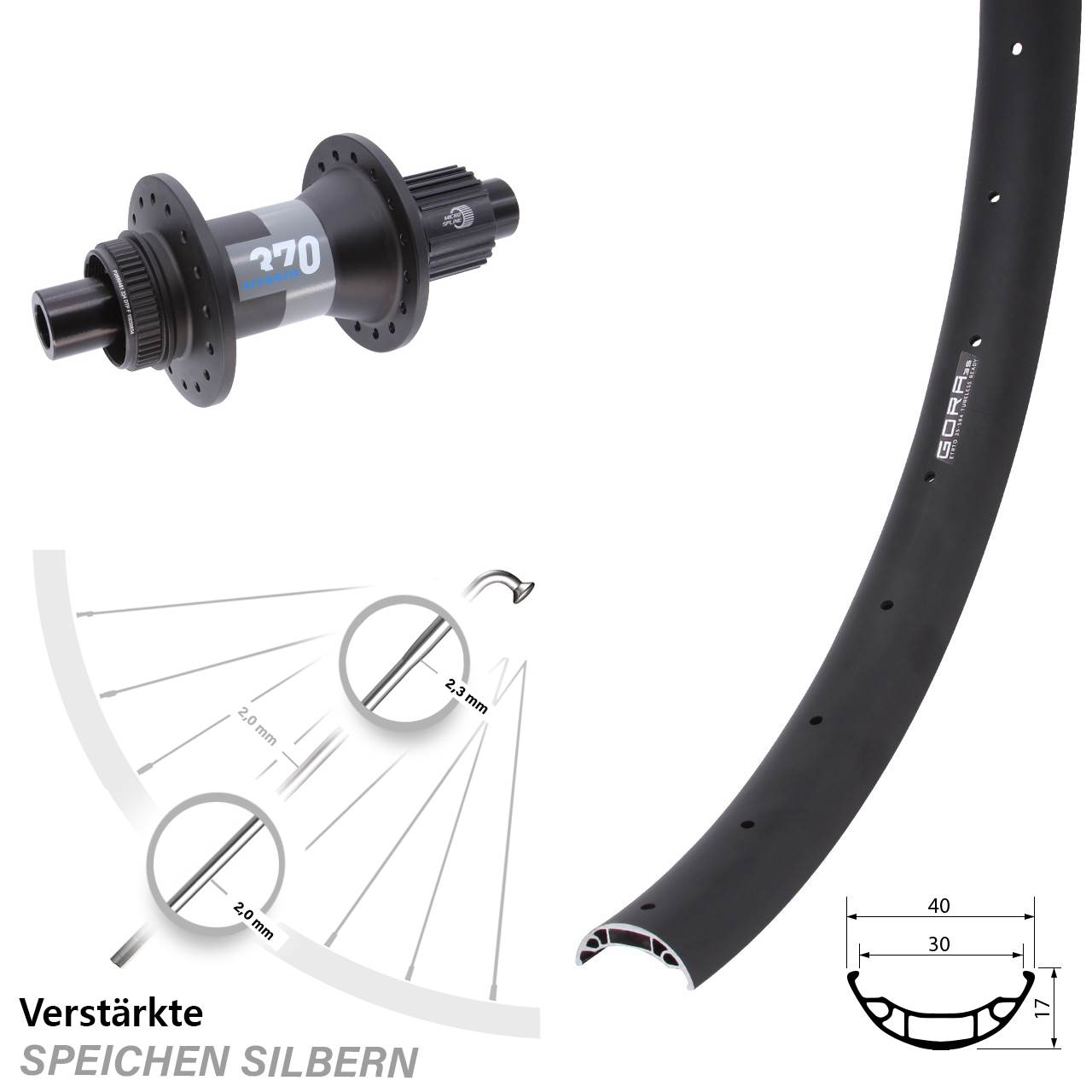 Hinterrad Centerlock 27,5 Zoll Gora 35 DT Swiss 370 Hybrid Shimano Micro Spline 12x148