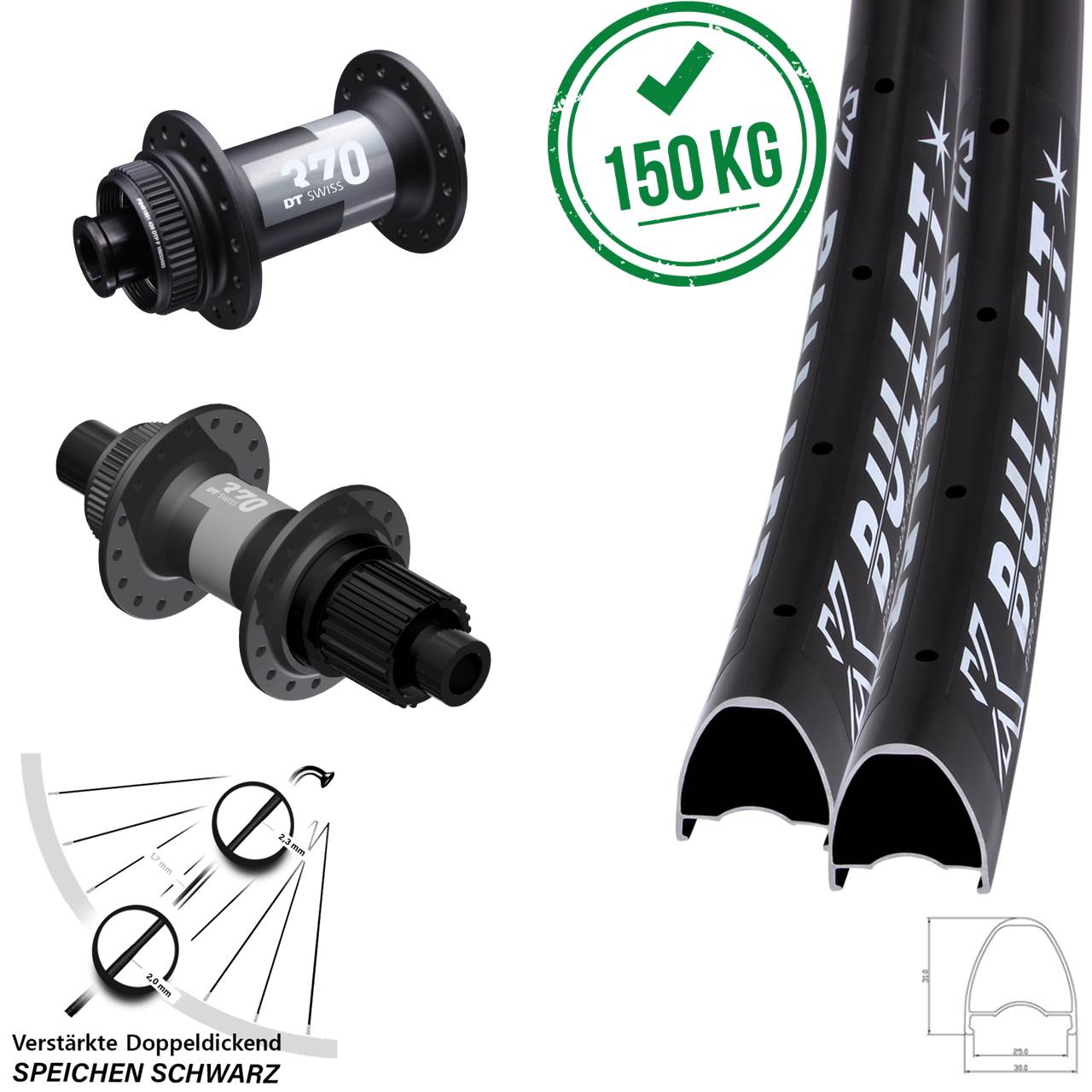 KX Bullet DT Swiss 370 28 Zoll Disc Laufrad-Satz 12x100/142 Micro Spline