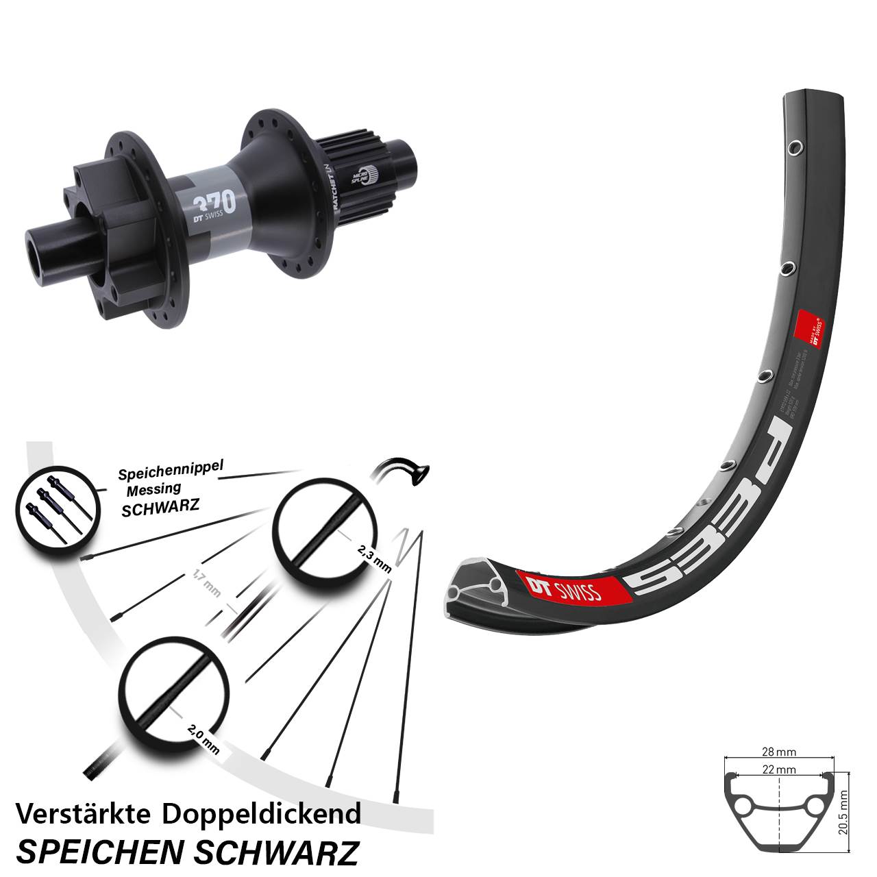 6-Loch Hinterrad 12x142 27,5 Zoll DT Swiss 533 D-370 Micro Spline