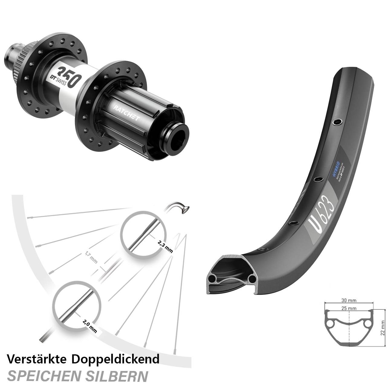 28-29 Zoll DT Swiss U623-350 Hinterrad 12x142 8-11 fach Centerlock
