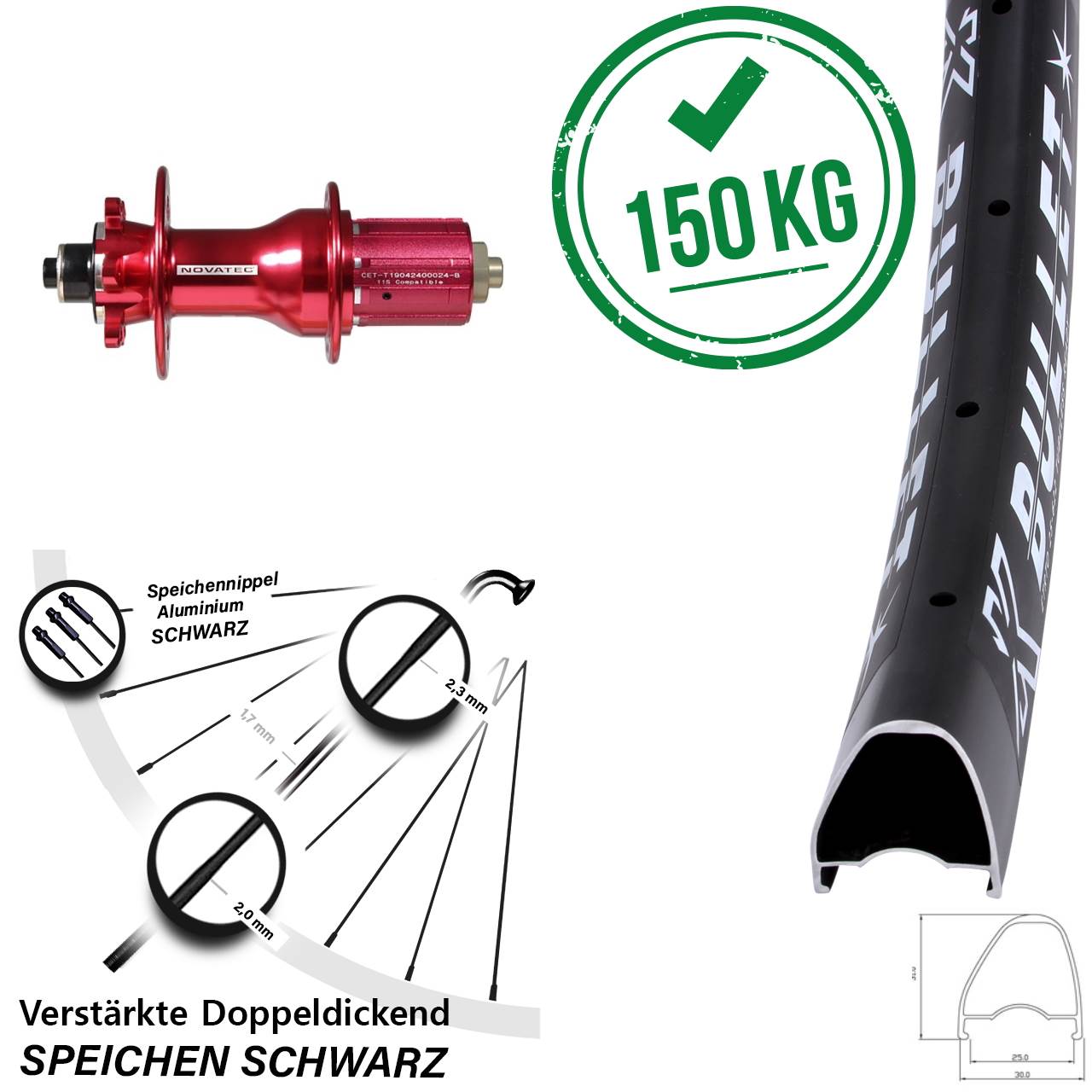 KX Bullet OS Novatec D792 28-29 Zoll Hinterrad 6-Loch QR 8-12 fach