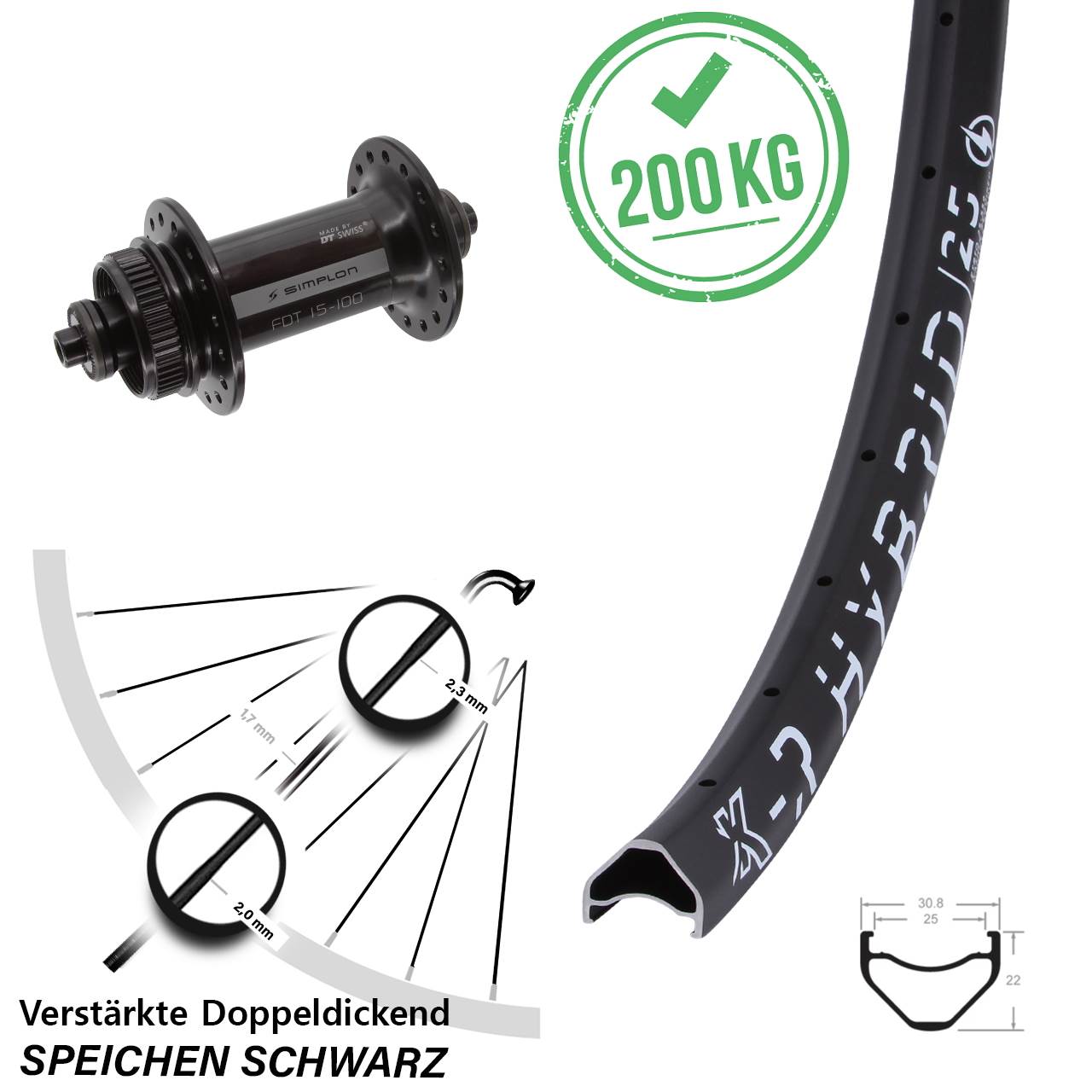 26 Zoll DT Swiss 370 QR KX-R Hybrid 25 Vorderrad